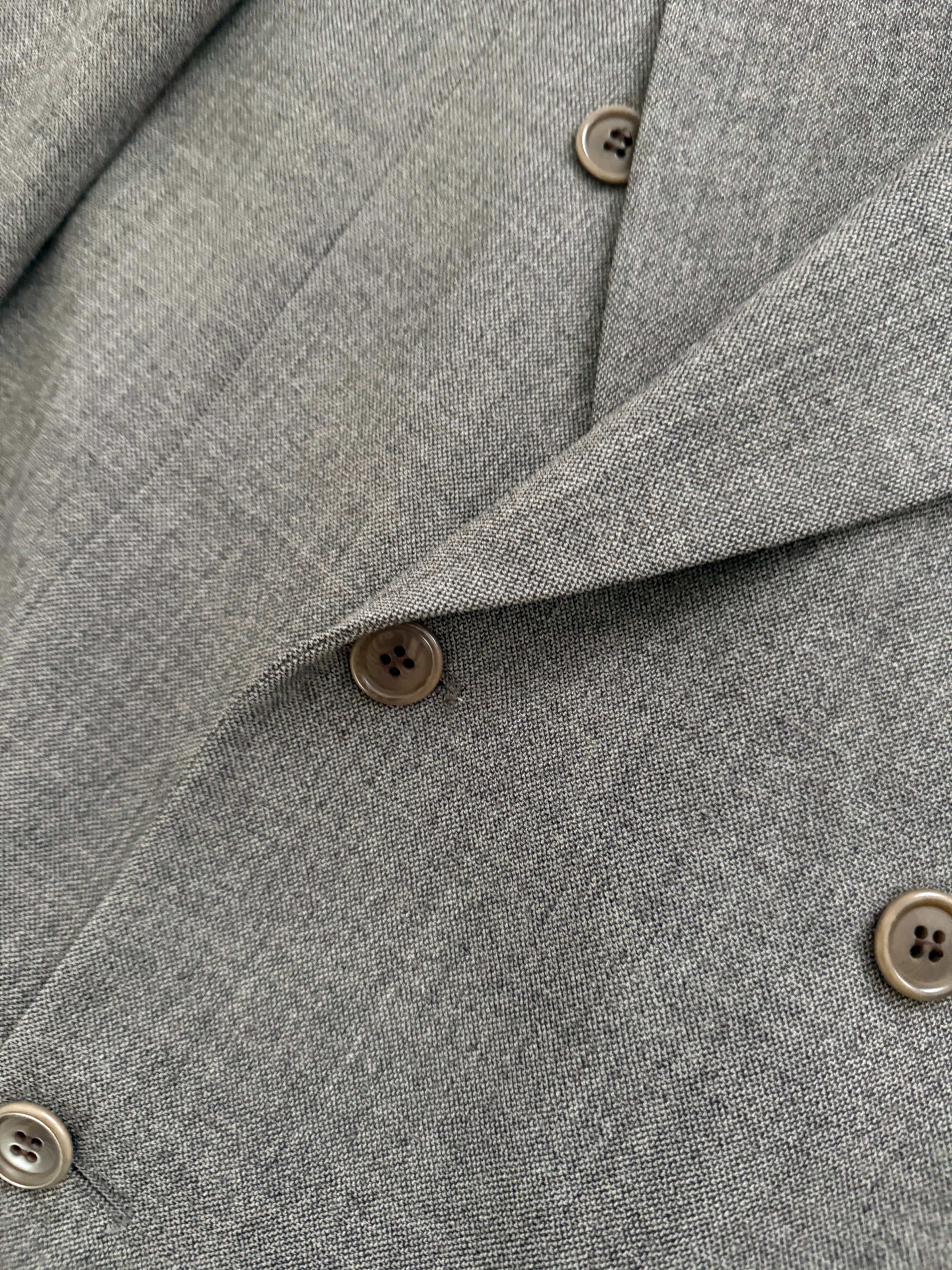 Valentino 1980s Peaked Lapel Double Breasted Pleated Wool Suit Taupe - Size XL Jacket / 35" Waist