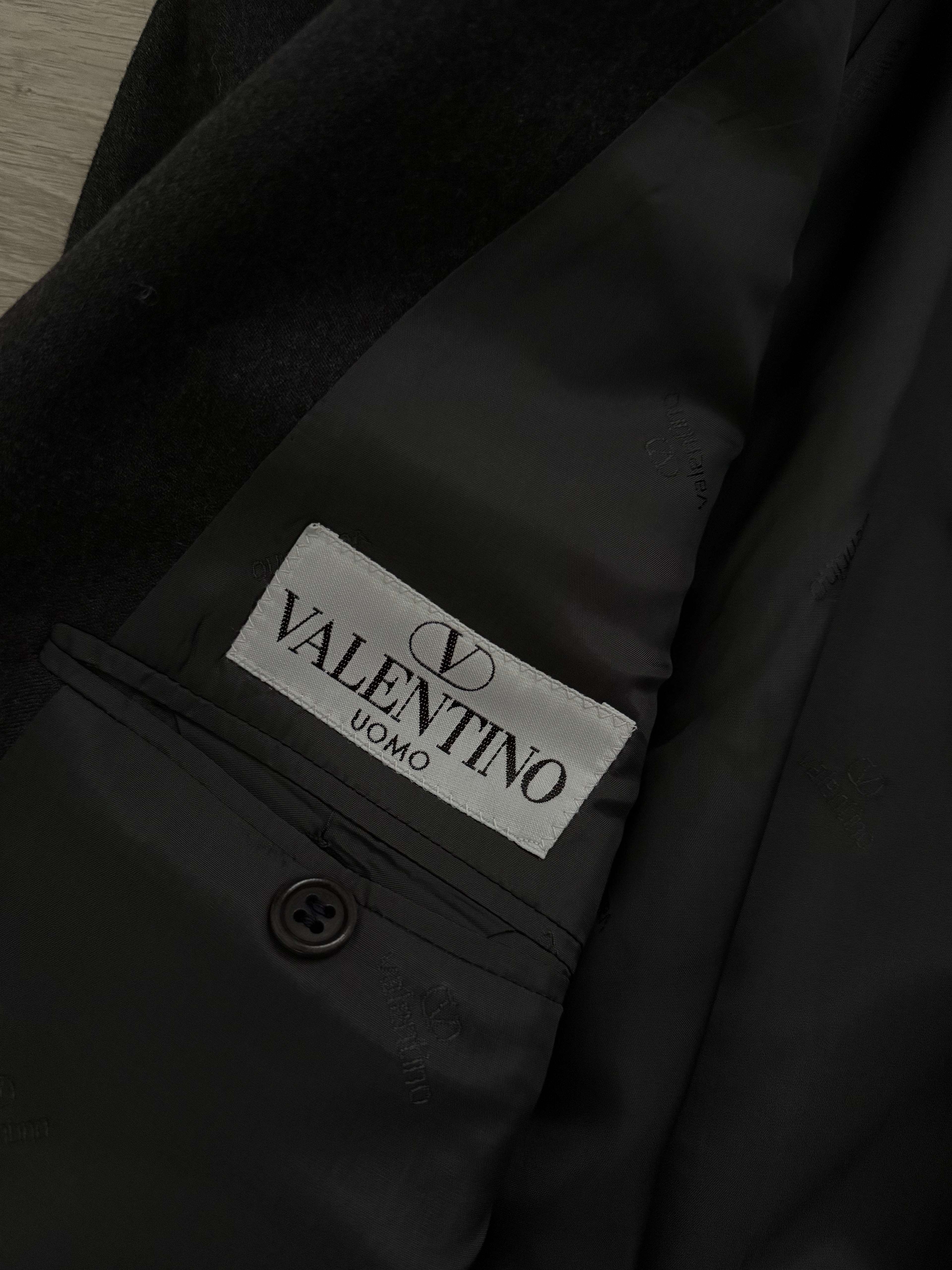 Valentino 1980s Peaked Lapel Double Breasted Pleated Wool Suit Grey - Size XL Jacket / 35" Waist