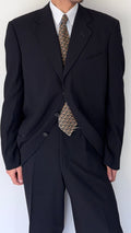 Giorgio Armani 1980s Concealed 3B Pleated Draped Wool Suit Navy Blue - Size XL Jacket / 35" Waist