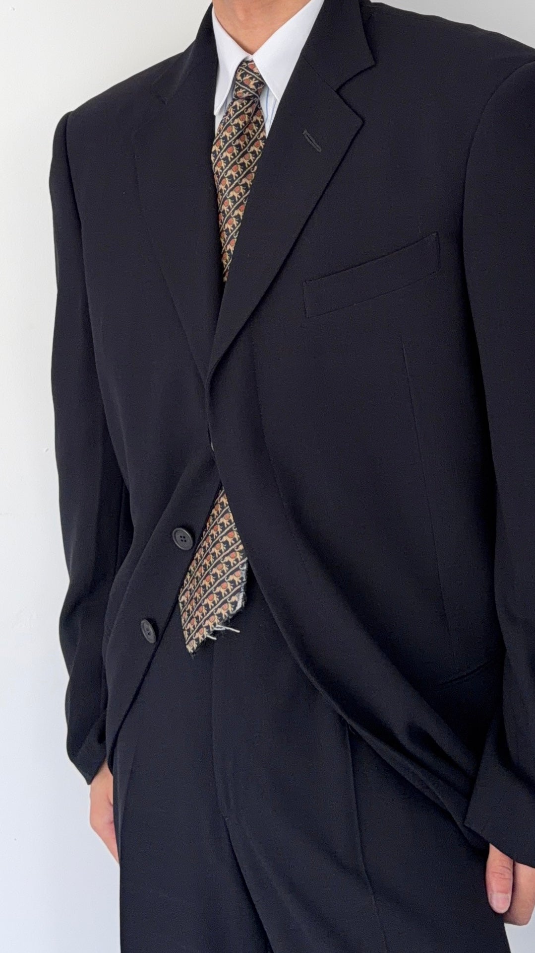 Giorgio Armani 1980s Concealed 3B Pleated Draped Wool Suit Navy Blue - Size XL Jacket / 35" Waist