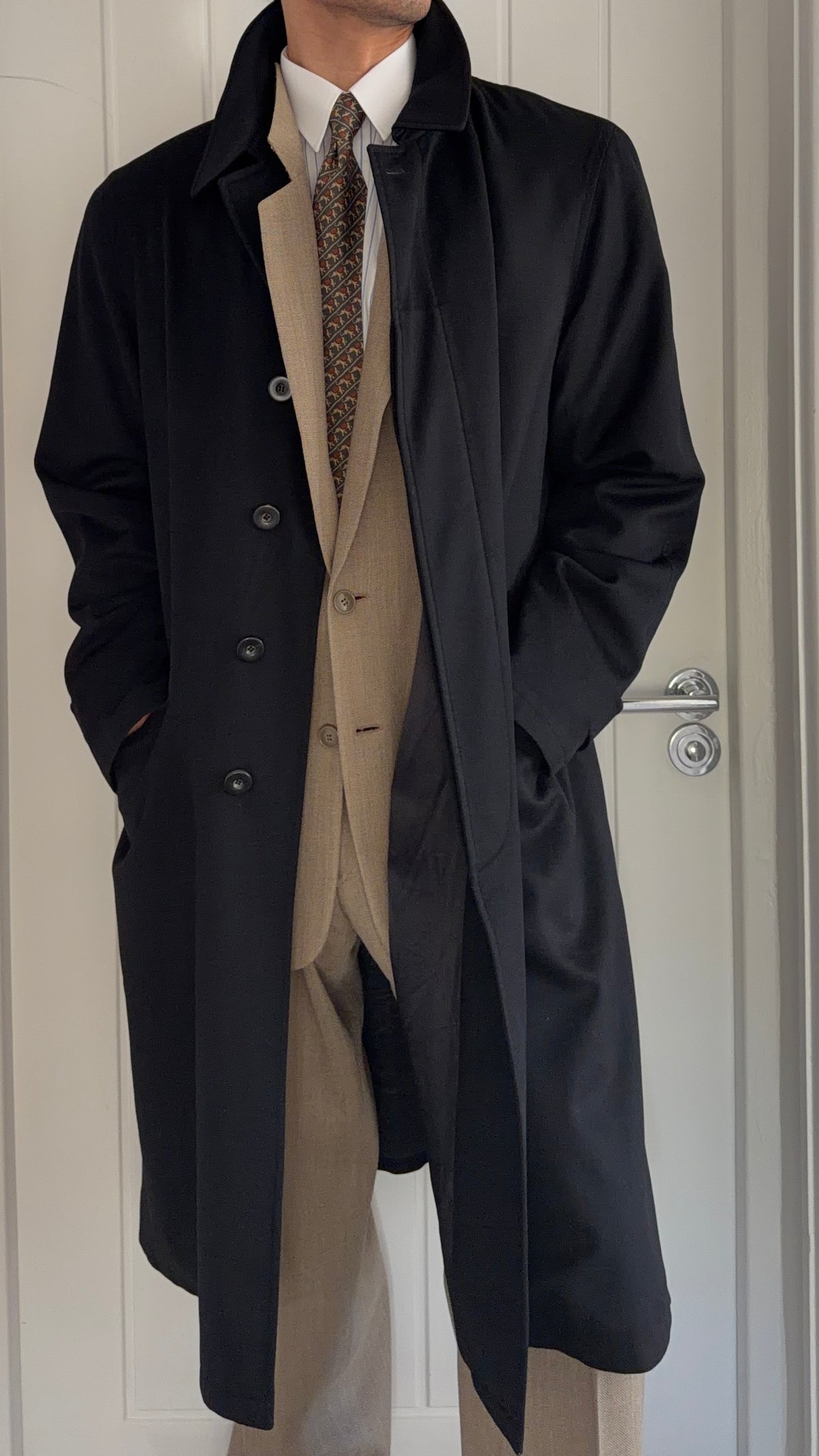 Giorgio Armani 1990s Vestimenta Loro Piana Storm System Black Coat - Size M