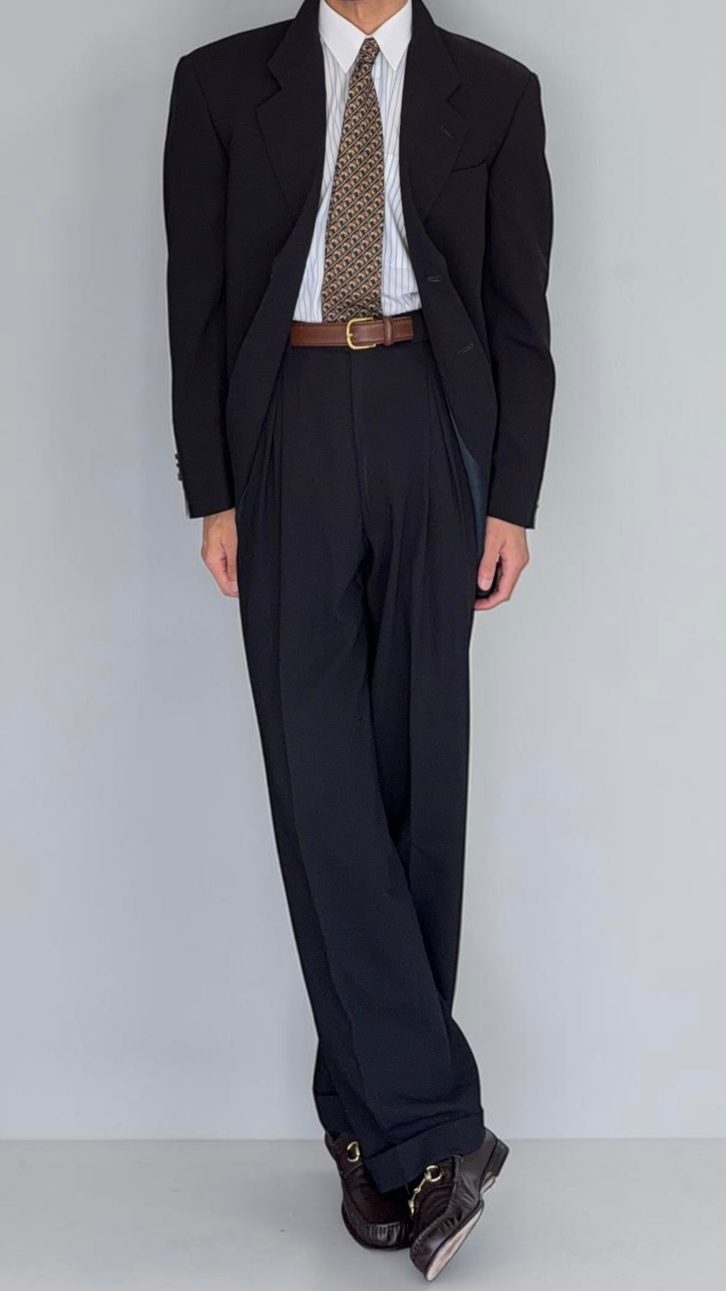 Giorgio Armani 1980s 3B Triple-Pleated Draped Wool Suit Navy Blue - Size M Jacket / 32" Waist