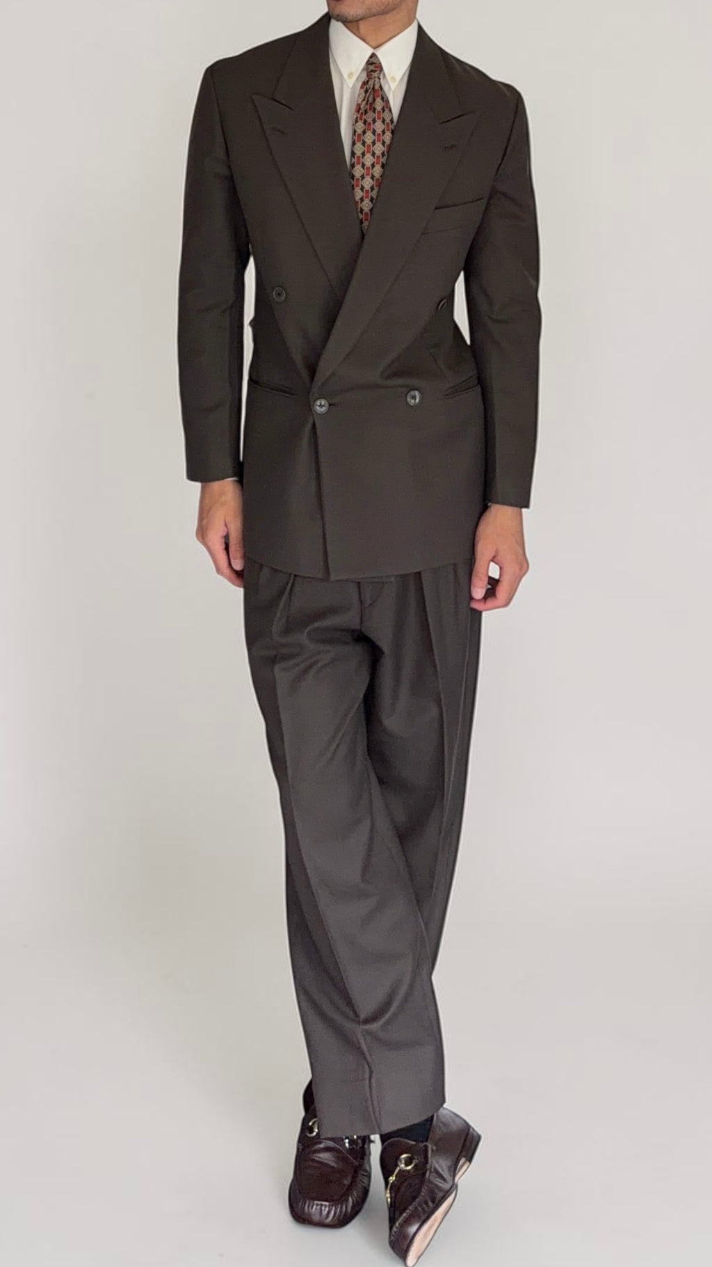 Emporio Armani 1980s Peaked Lapel Double Breasted Wool Suit - Size S Jacket / 31" Waist
