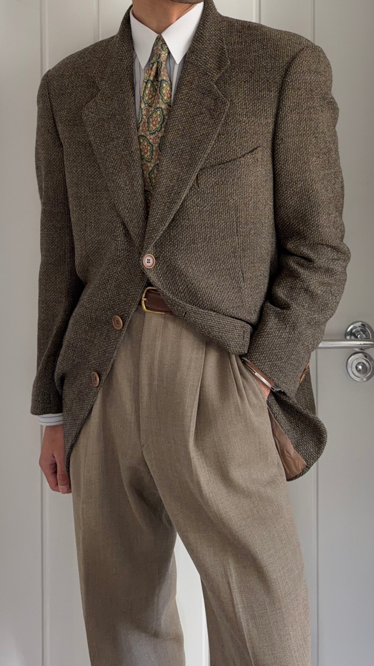 Giorgio Armani 1980s 3B Textured Wool Brown Sport Jacket Blazer  - Size L