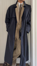 Giorgio Armani 1980s Oversized Cotton Nylon Long Trench Coat Navy Blue - Size XL