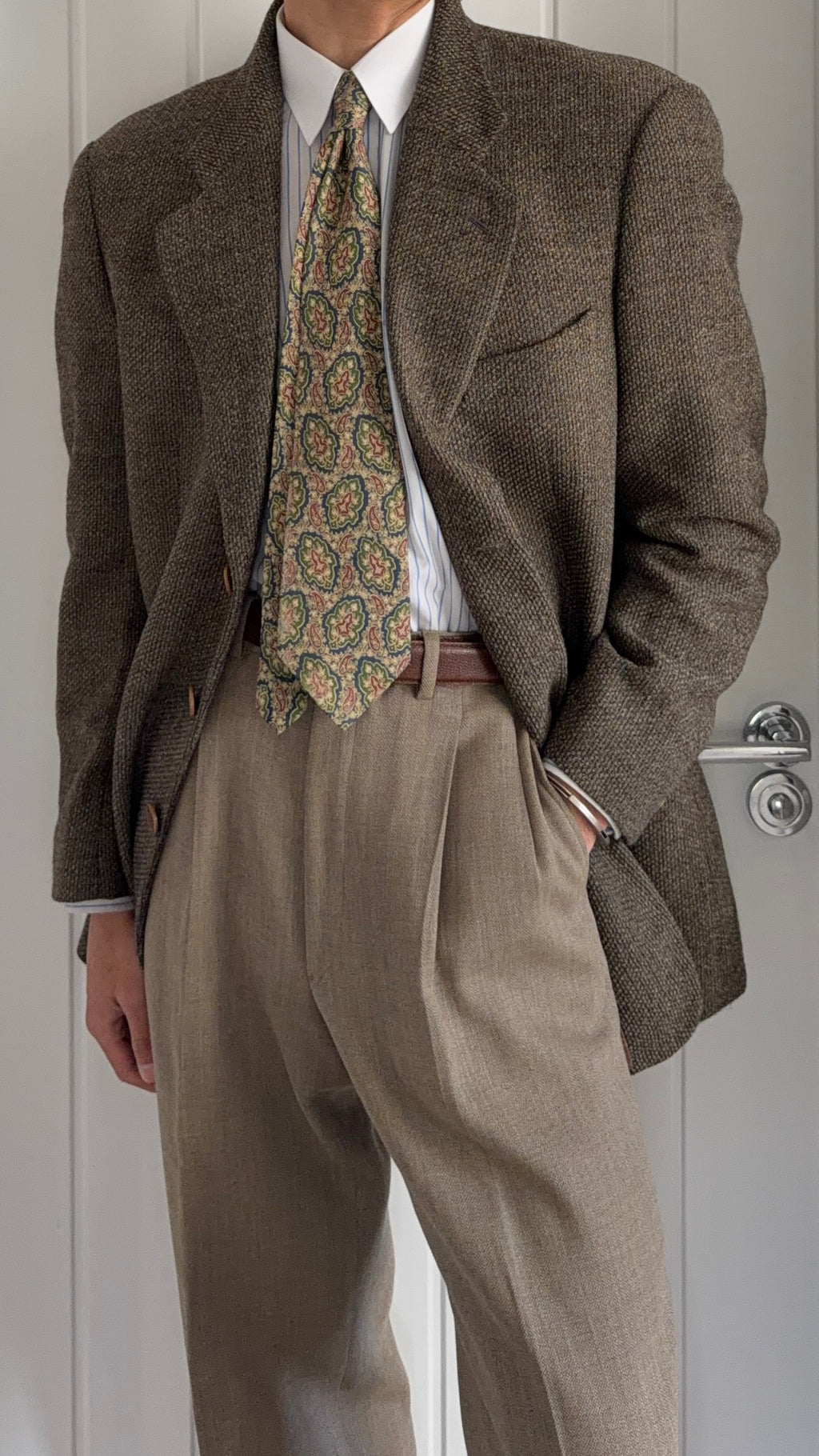 Giorgio Armani 1980s 3B Textured Wool Brown Sport Jacket Blazer  - Size L