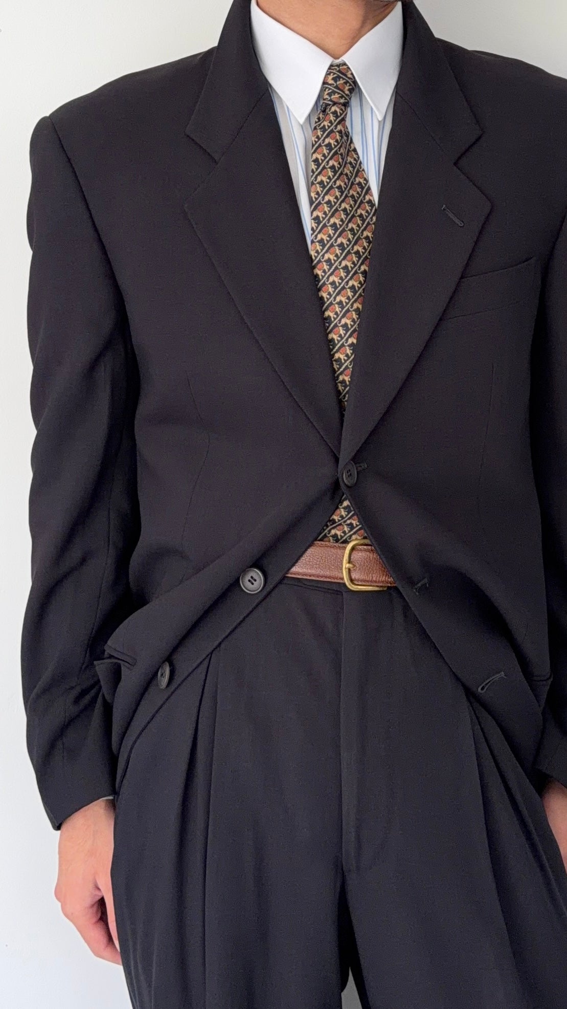 Giorgio Armani 1980s 3B Triple-Pleated Draped Wool Suit Navy Blue - Size M Jacket / 32" Waist