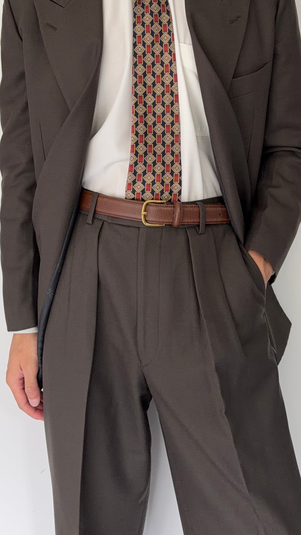 Emporio Armani 1980s Peaked Lapel Double Breasted Wool Suit - Size S Jacket / 31" Waist