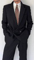 Emporio Armani 1980s Peaked Lapel Double Breasted Draped Wool Suit Black - Size M Jacket / 33"