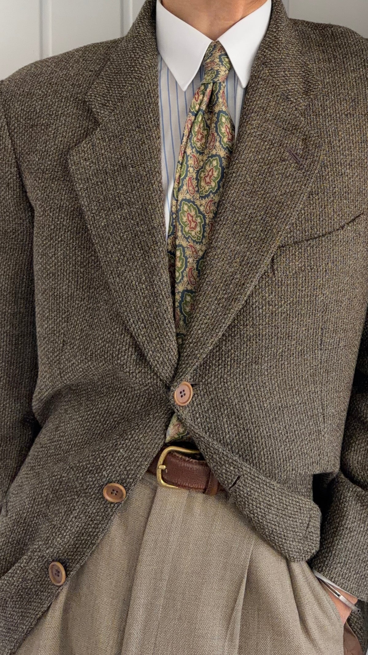 Giorgio Armani 1980s 3B Textured Wool Brown Sport Jacket Blazer  - Size L