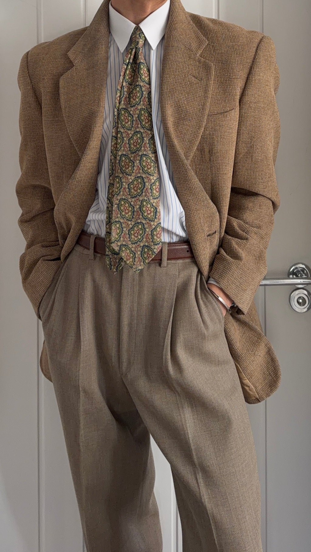 Giorgio Armani 1980s 2B Taupe Beige Textured Wool Nylon Sport Jacket Blazer  - Size XL