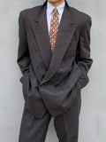 Hugo Boss 1980s 'Lawford' Peaked Lapel Double Breasted Pleated Wool Suit Grey - Size XL Jacket / 34" Waist