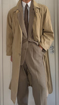 Giorgio Armani 1980s Taupe Beige Padded Cotton Balmacaan Overcoat - Size XL