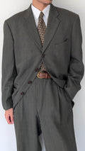 Mani Giorgio Armani 1980s 4B Pleated Rayon Wool Textured Draped Suit Taupe Green - Size XXL Jacket / 38" Waist