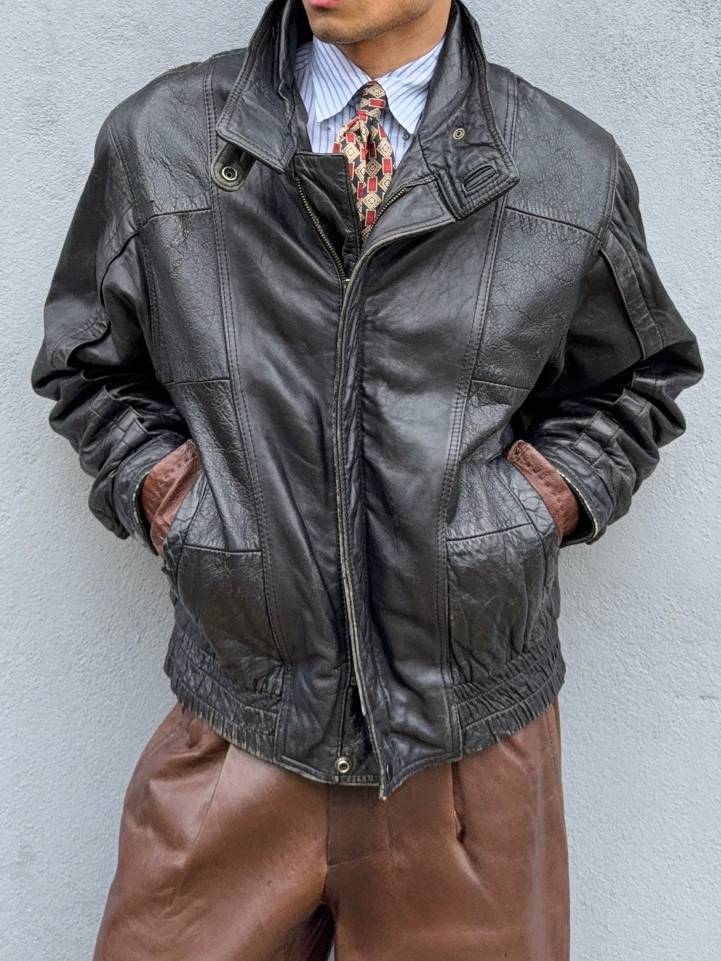 Valentino 1980s Panelled Leather Bomber Jacket - Size M