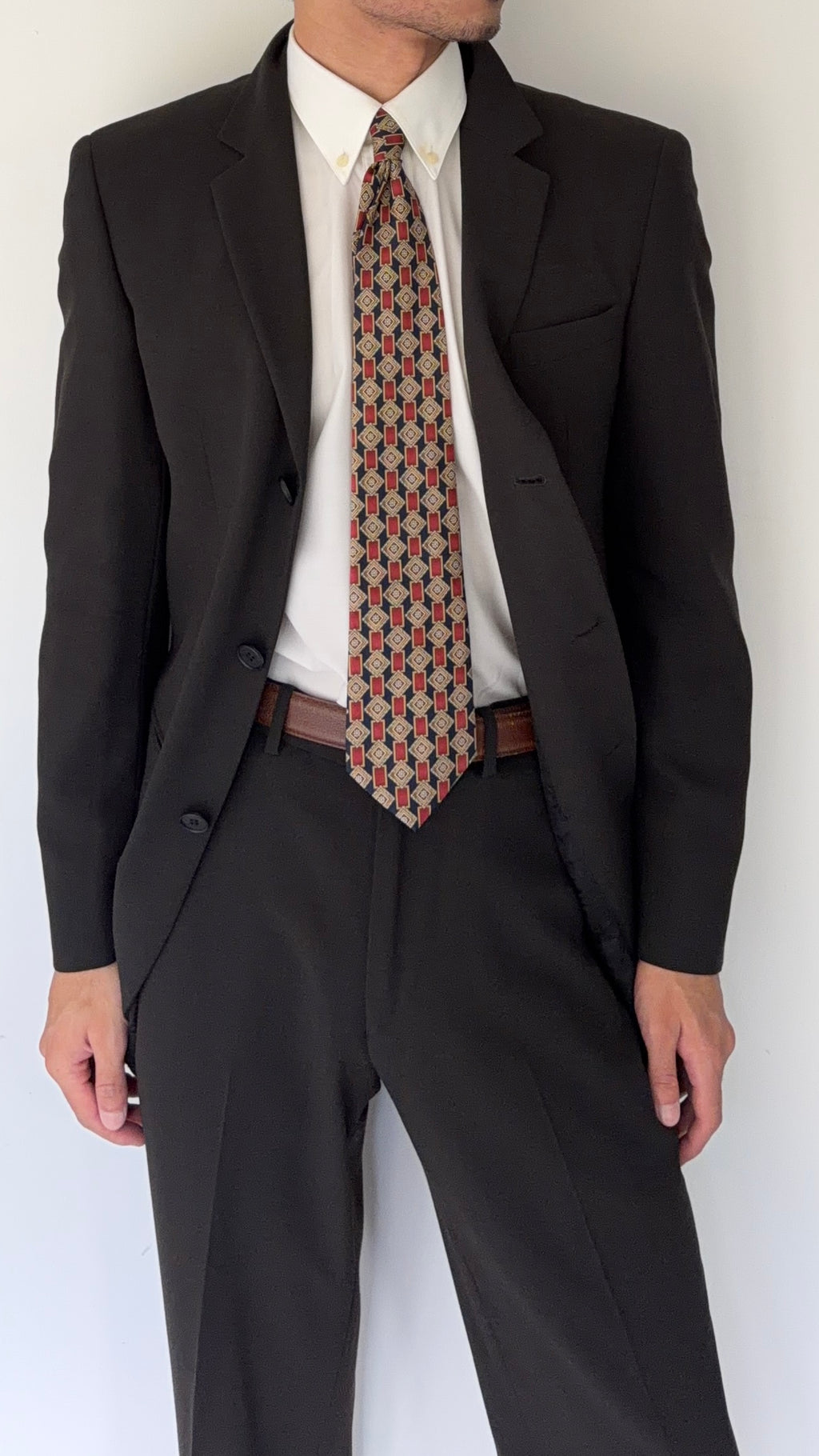 Emporio Armani 1990s 3B Draped Wool Suit Espresso Black - Size S Jacket / 30" Waist