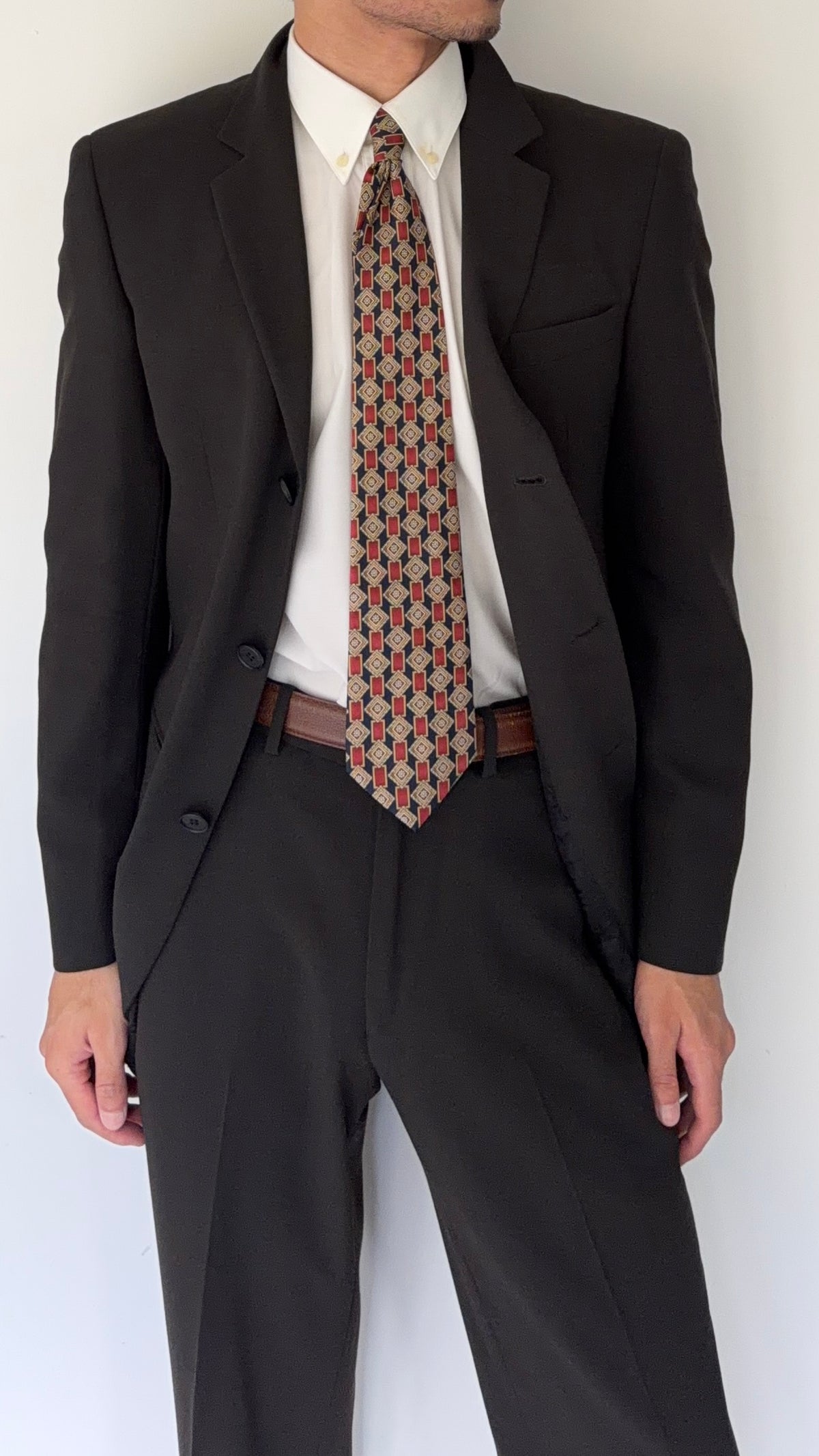 Emporio Armani 1990s 3B Draped Wool Suit Espresso Black - Size S Jacket / 30" Waist
