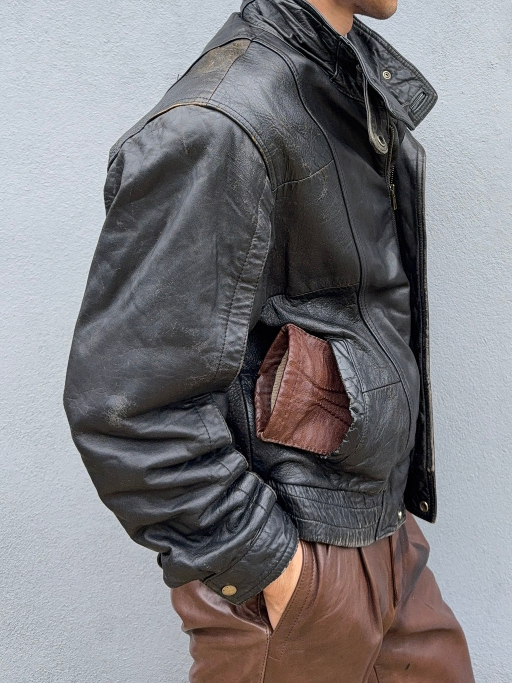 Valentino 1980s Panelled Leather Bomber Jacket - Size M
