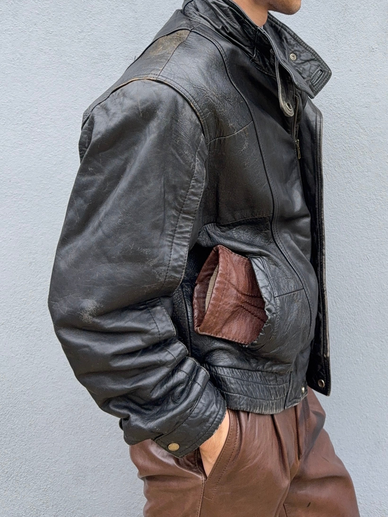 Valentino 1980s Panelled Leather Bomber Jacket - Size M