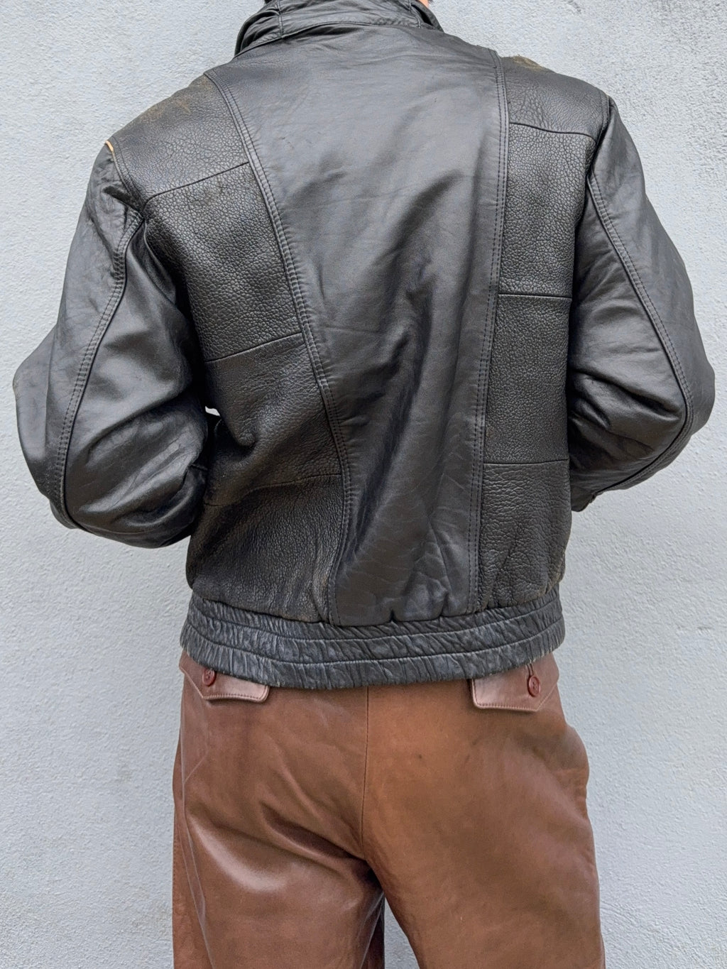 Valentino 1980s Panelled Leather Bomber Jacket - Size M
