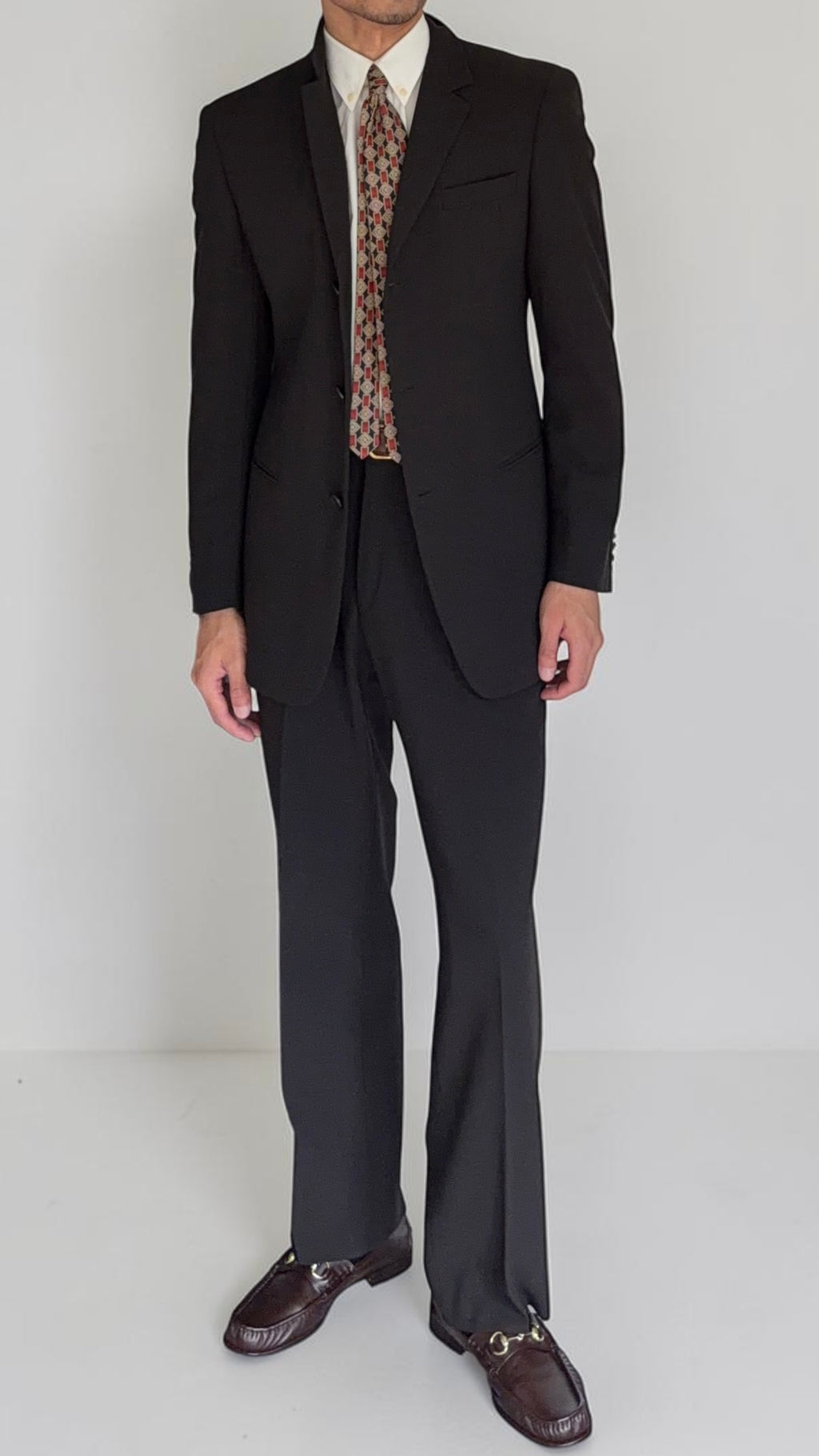 Emporio Armani 1990s 3B Draped Wool Suit Espresso Black - Size S Jacket / 30" Waist