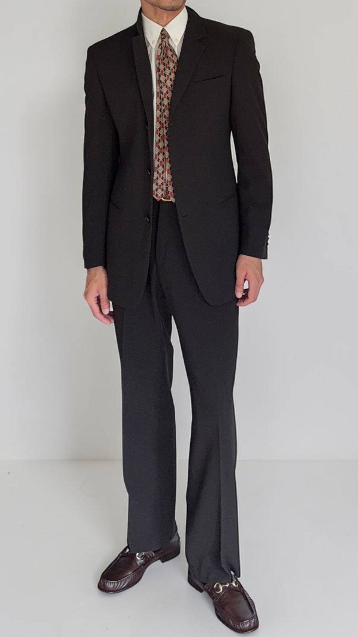Emporio Armani 1990s 3B Draped Wool Suit Espresso Black - Size S Jacket / 30" Waist