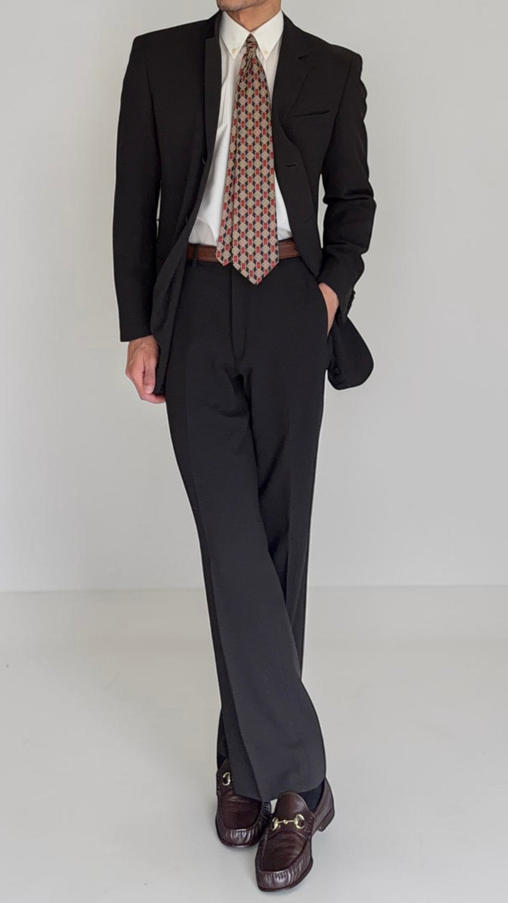 Emporio Armani 1990s 3B Draped Wool Suit Espresso Black - Size S Jacket / 30" Waist