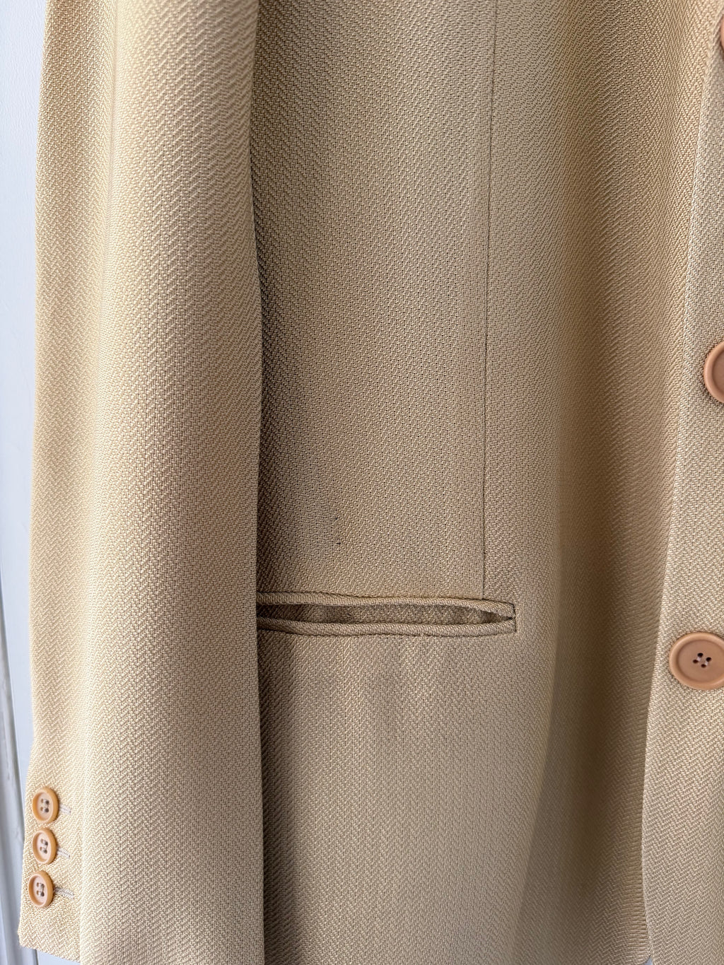 Giorgio Armani Black Label 1995 3B Viscose Collarless Draped Taupe Beige Jacket - Size L