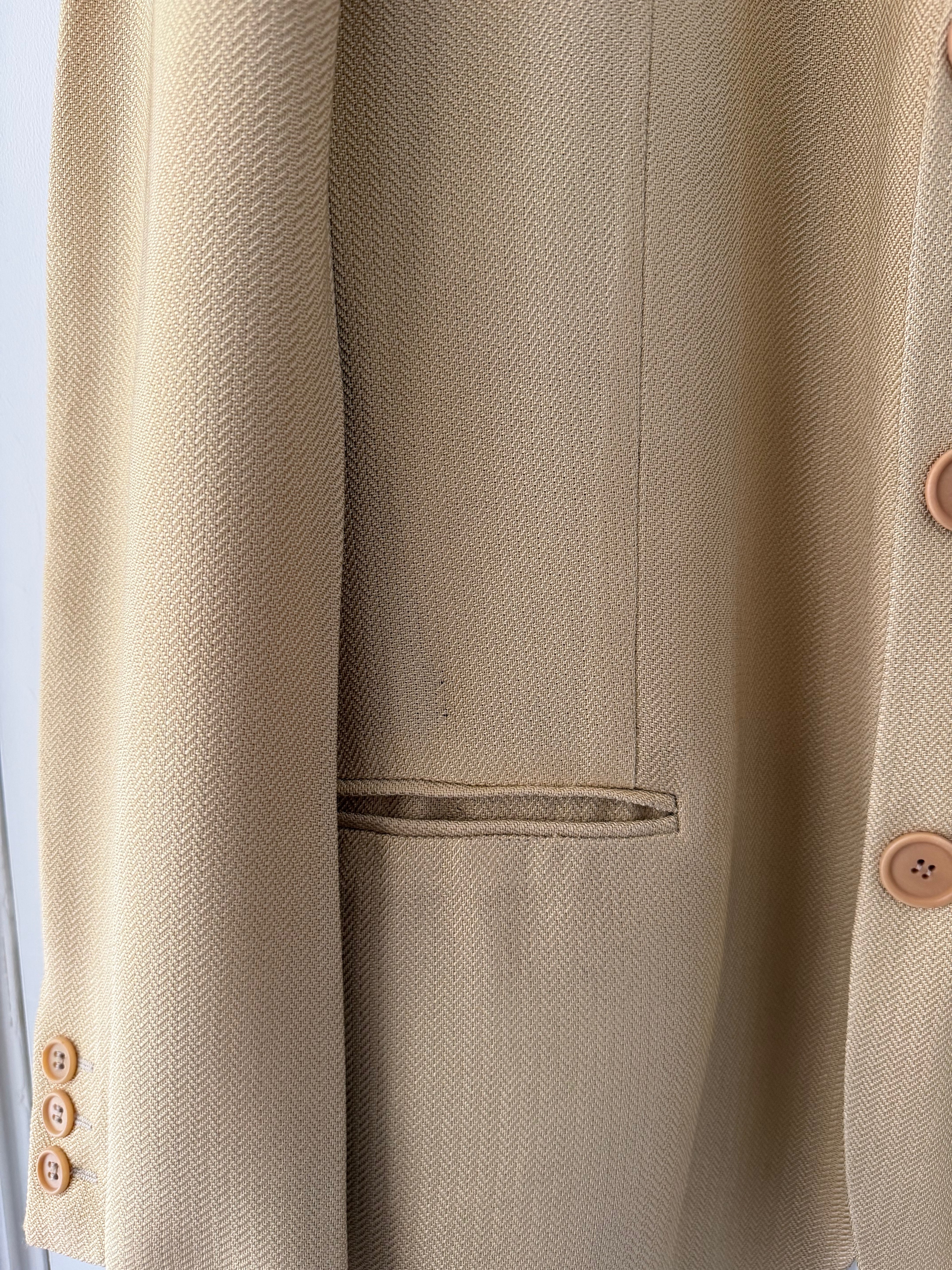 Giorgio Armani Black Label 1995 3B Viscose Collarless Draped Taupe Beige Jacket - Size L