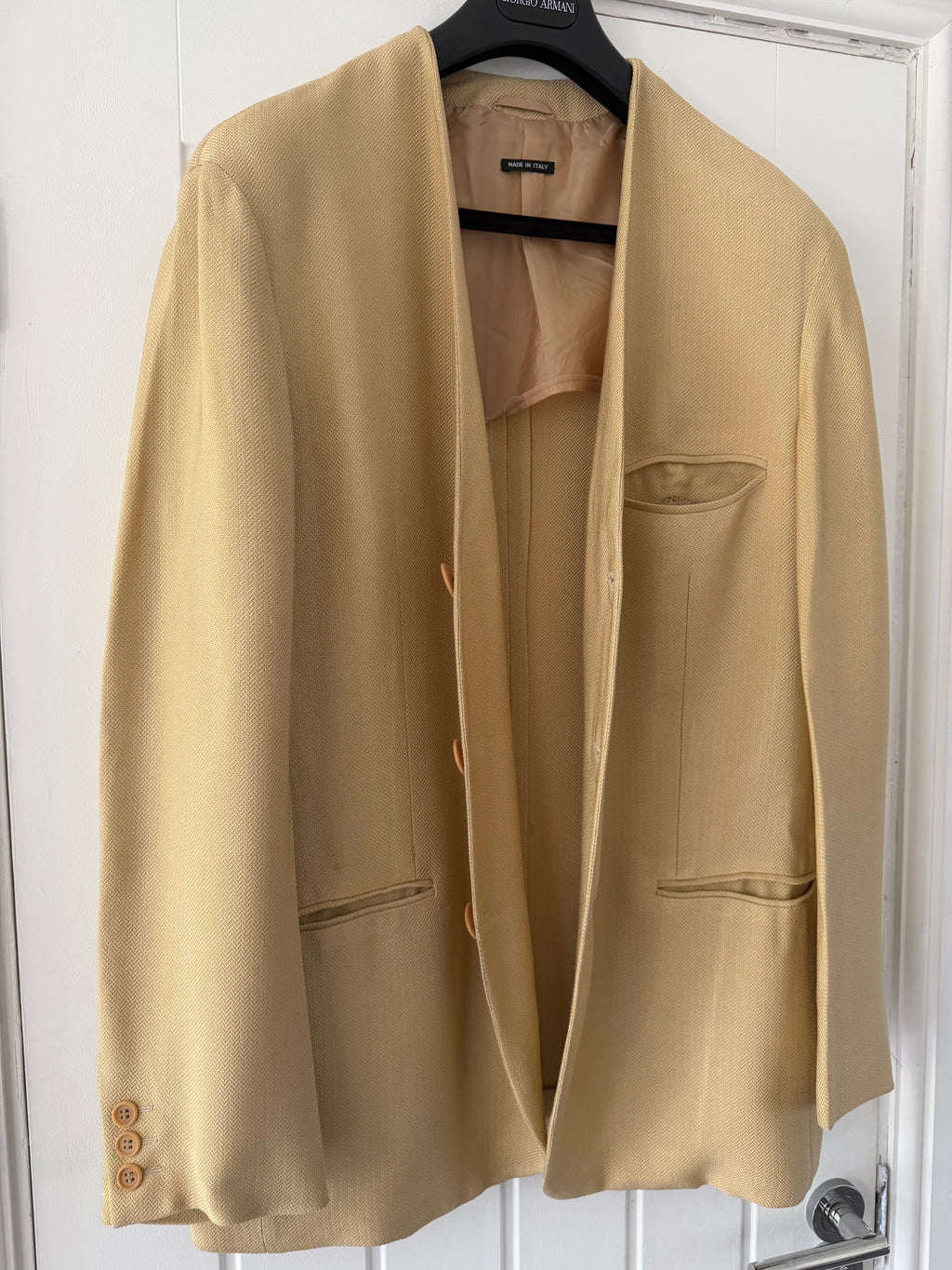 Giorgio Armani Black Label 1995 3B Viscose Collarless Draped Taupe Beige Jacket - Size L