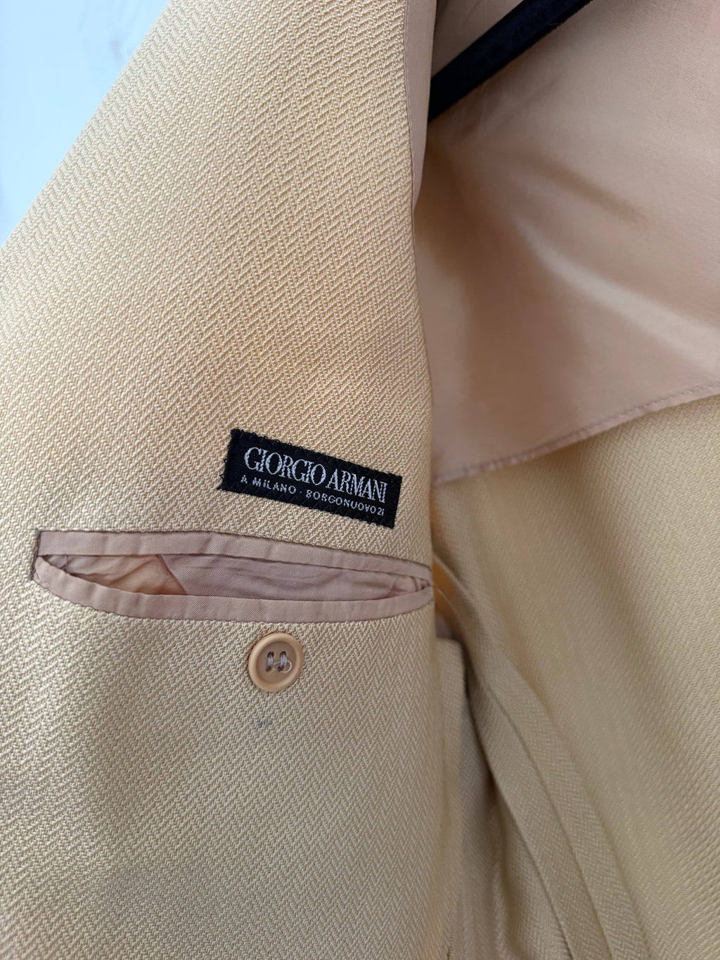 Giorgio Armani Black Label 1995 3B Viscose Collarless Draped Taupe Beige Jacket - Size L