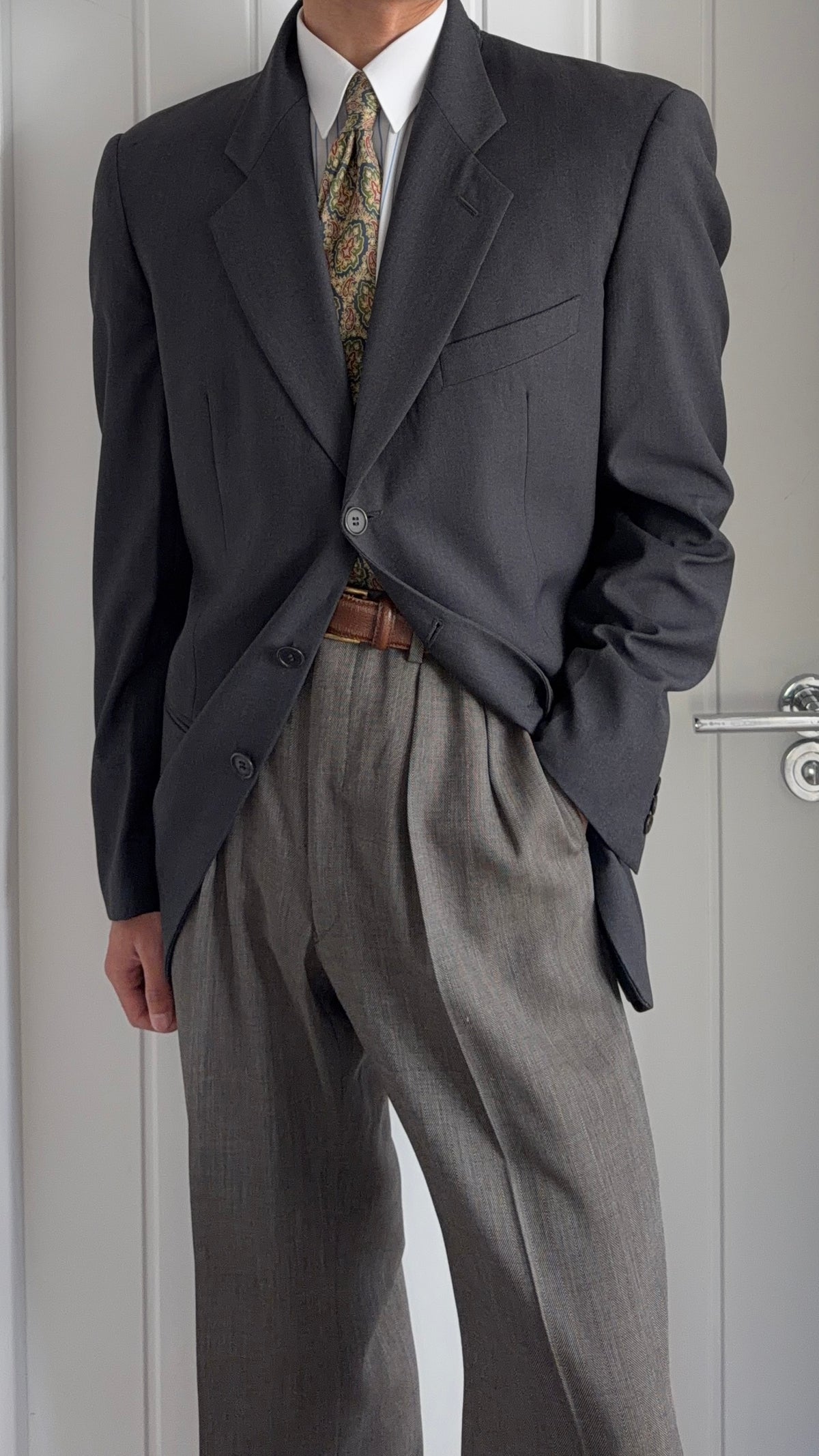 Giorgio Armani 1980s 3B Wool Sport Jacket Blazer Charcoal Grey - Size L