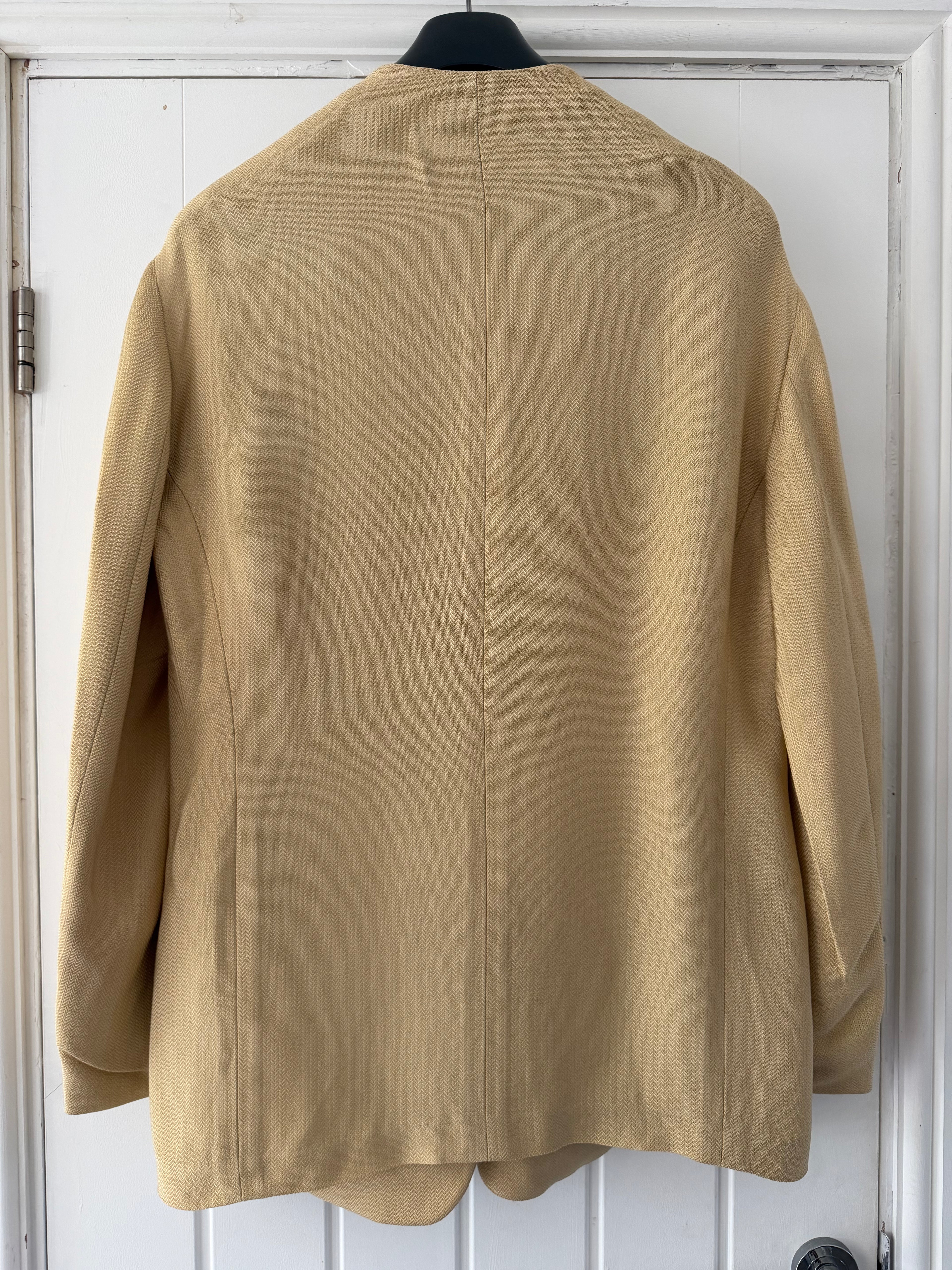 Giorgio Armani Black Label 1995 3B Viscose Collarless Draped Taupe Beige Jacket - Size L