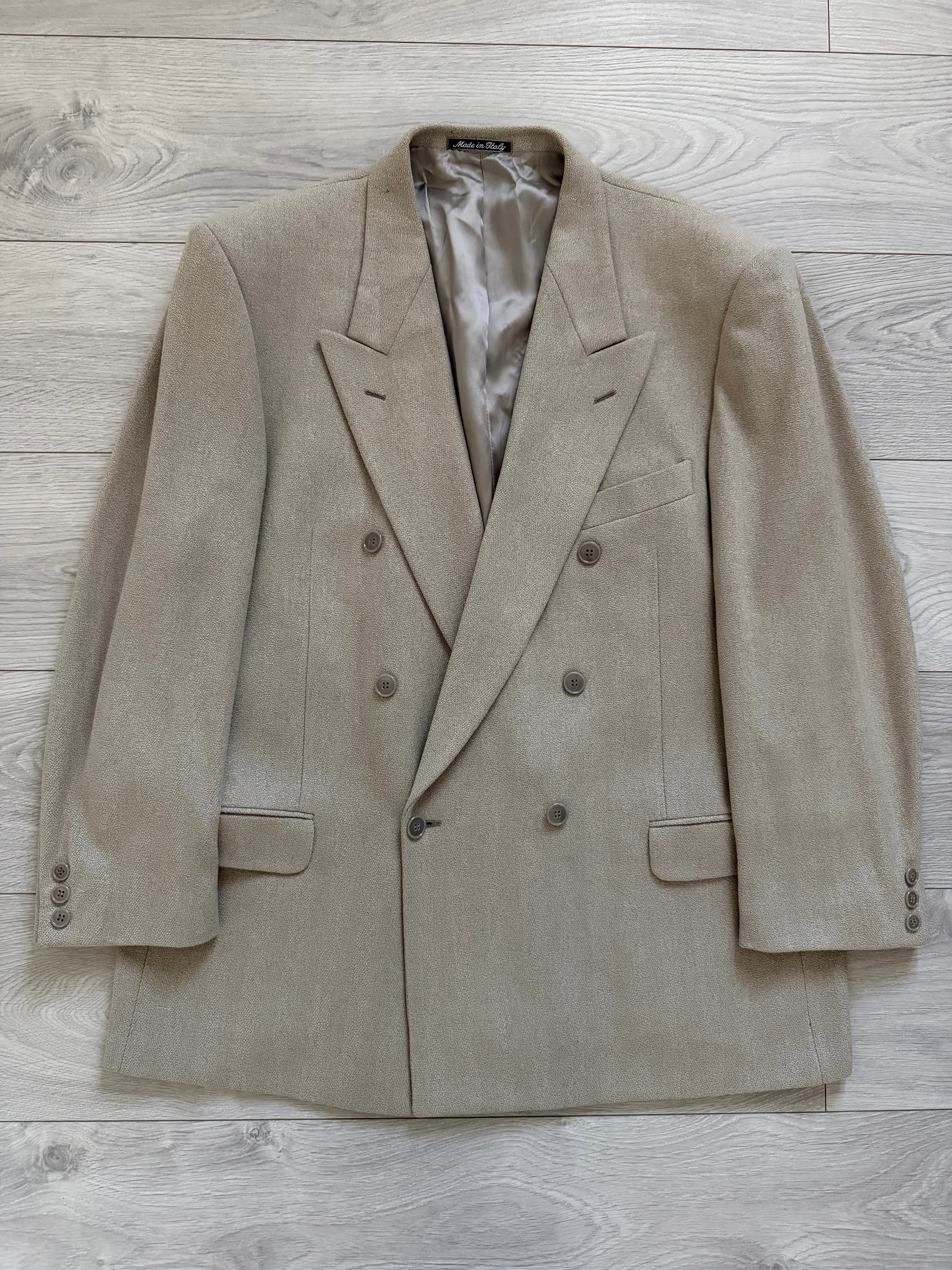 Dior 1980s Peaked Lapel Double Breasted Mushroom Taupe Sport Blazer Jacket - Size XXL