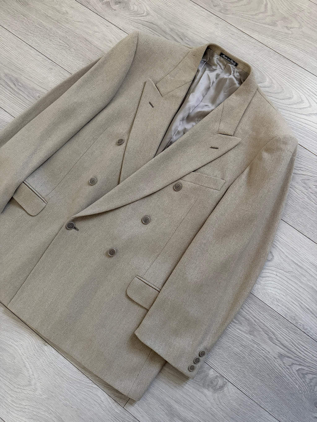 Dior 1980s Peaked Lapel Double Breasted Mushroom Taupe Sport Blazer Jacket - Size XXL