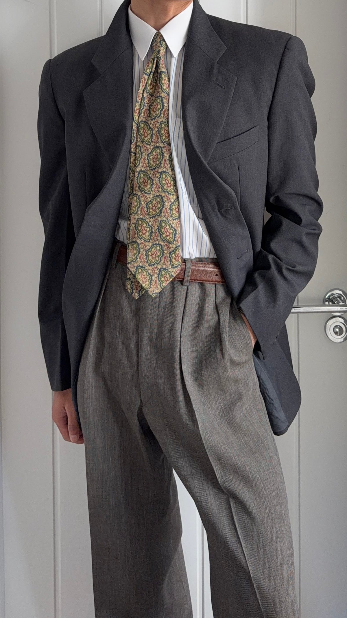 Giorgio Armani 1980s 3B Wool Sport Jacket Blazer Charcoal Grey - Size L