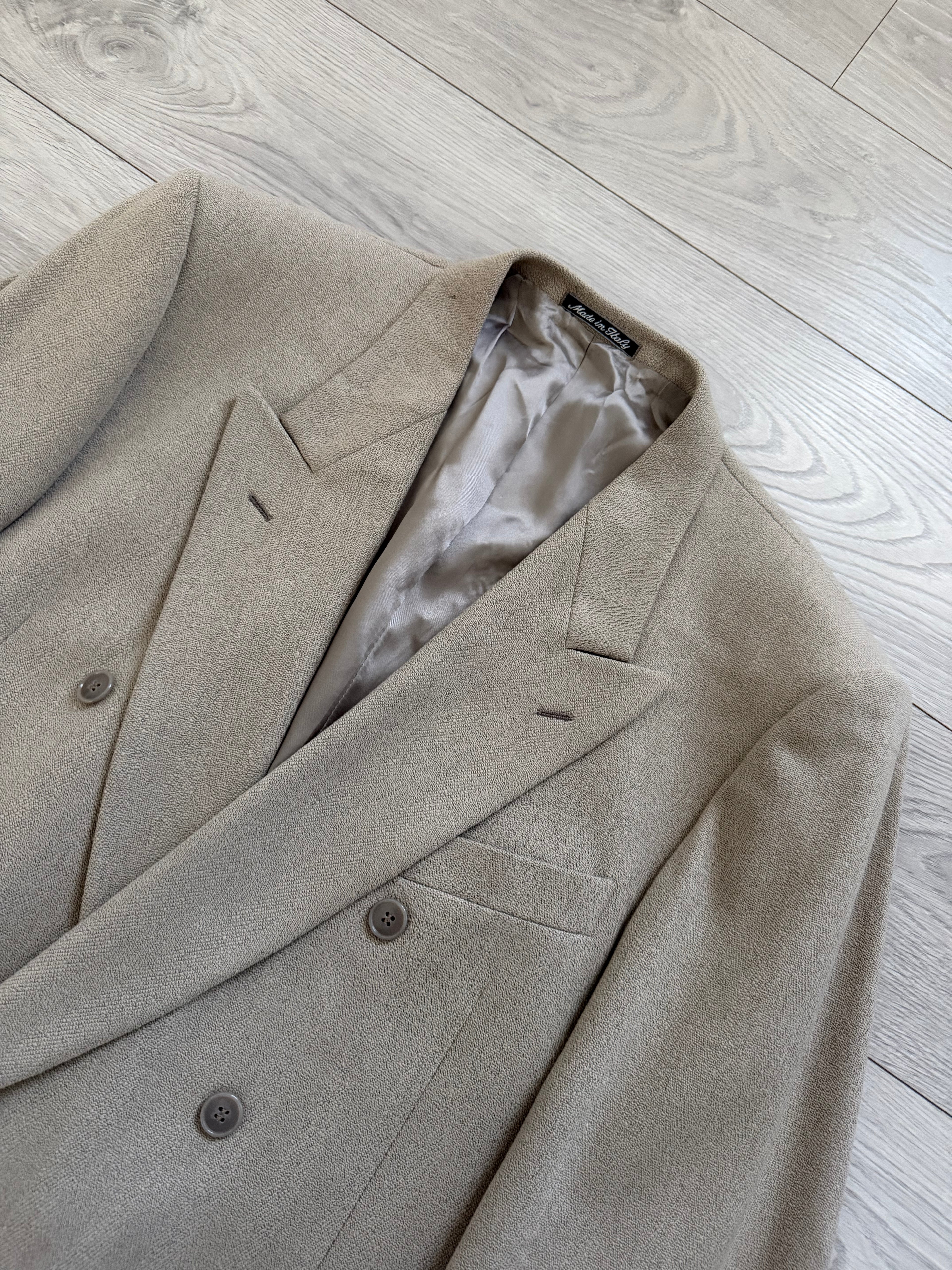 Dior 1980s Peaked Lapel Double Breasted Mushroom Taupe Sport Blazer Jacket - Size XXL