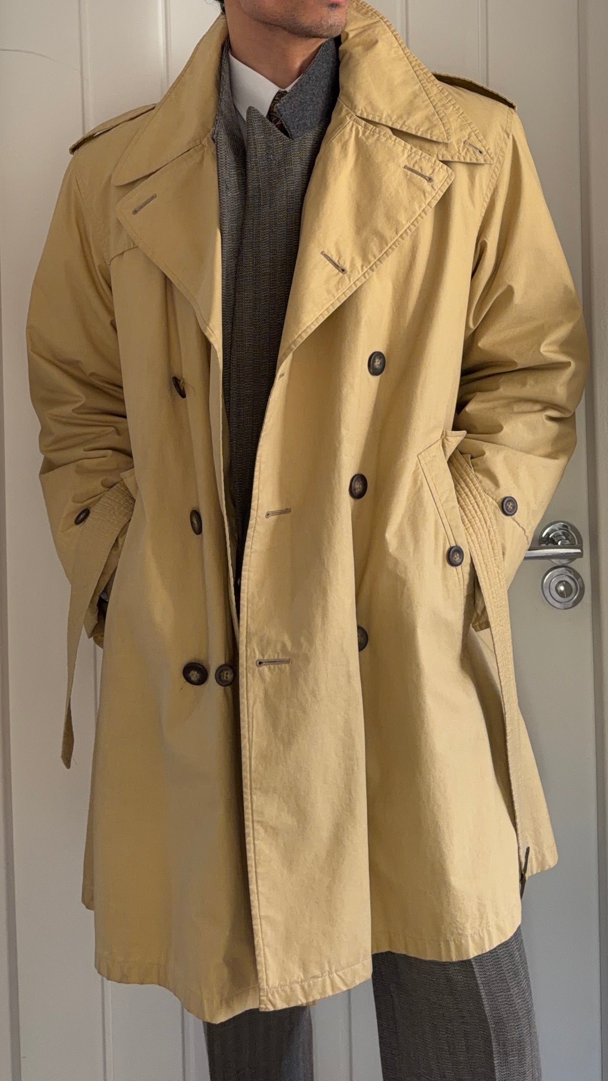 Emporio Armani 1990s Padded Belted Short Trench Pea Coat - Size M