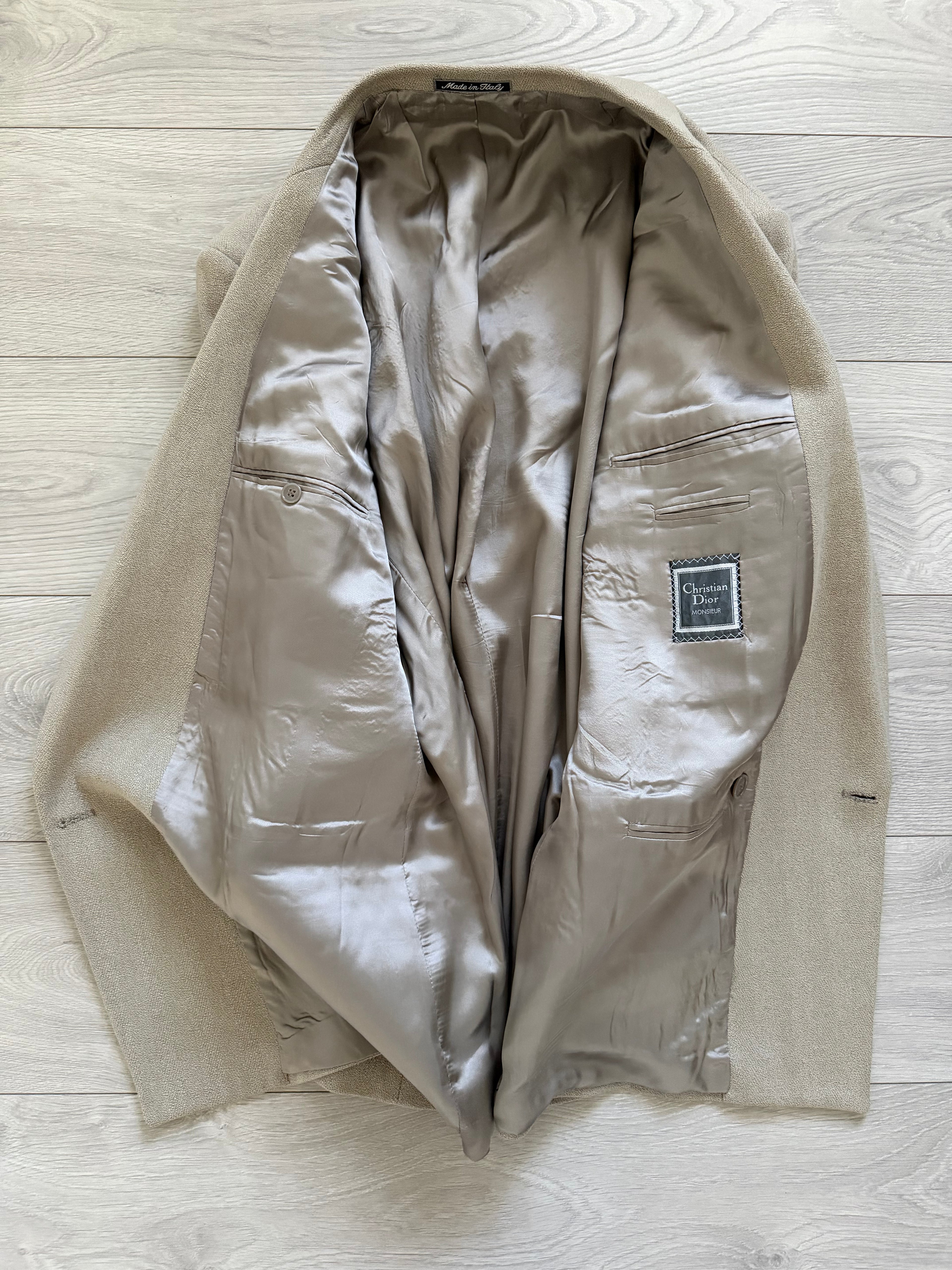 Dior 1980s Peaked Lapel Double Breasted Mushroom Taupe Sport Blazer Jacket - Size XXL