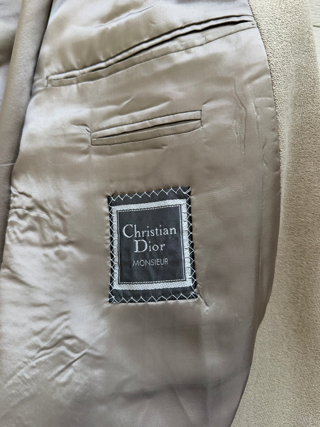 Dior 1980s Peaked Lapel Double Breasted Mushroom Taupe Sport Blazer Jacket - Size XXL
