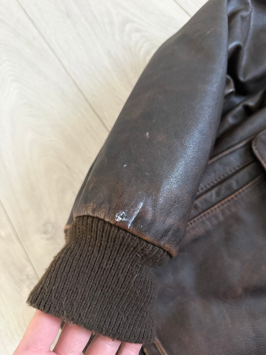 Hugo Boss 1980s Aviator Patina Leather Panelled Flight Bomber Jacket  - Size L