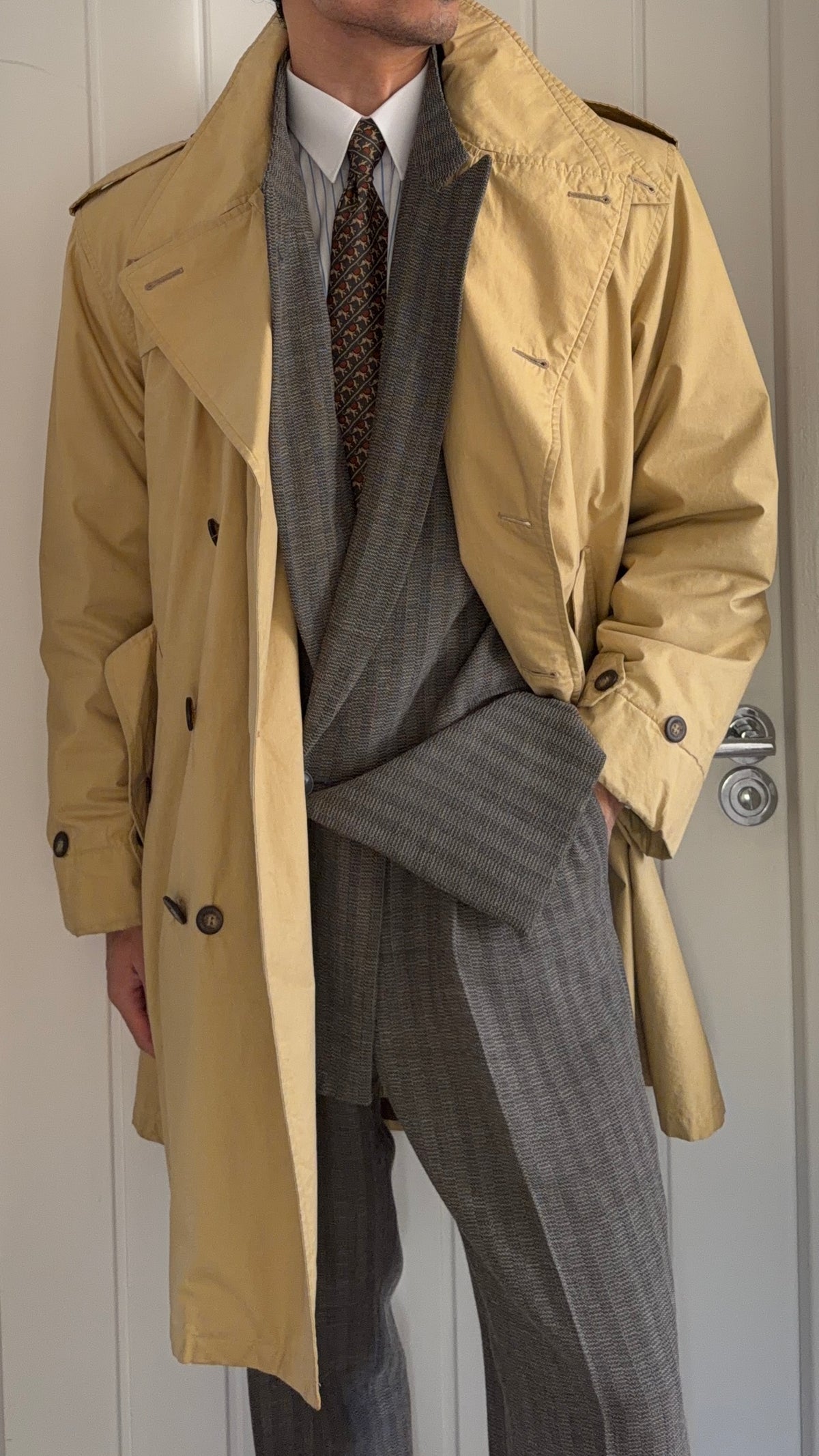 Emporio Armani 1990s Padded Belted Short Trench Pea Coat - Size M