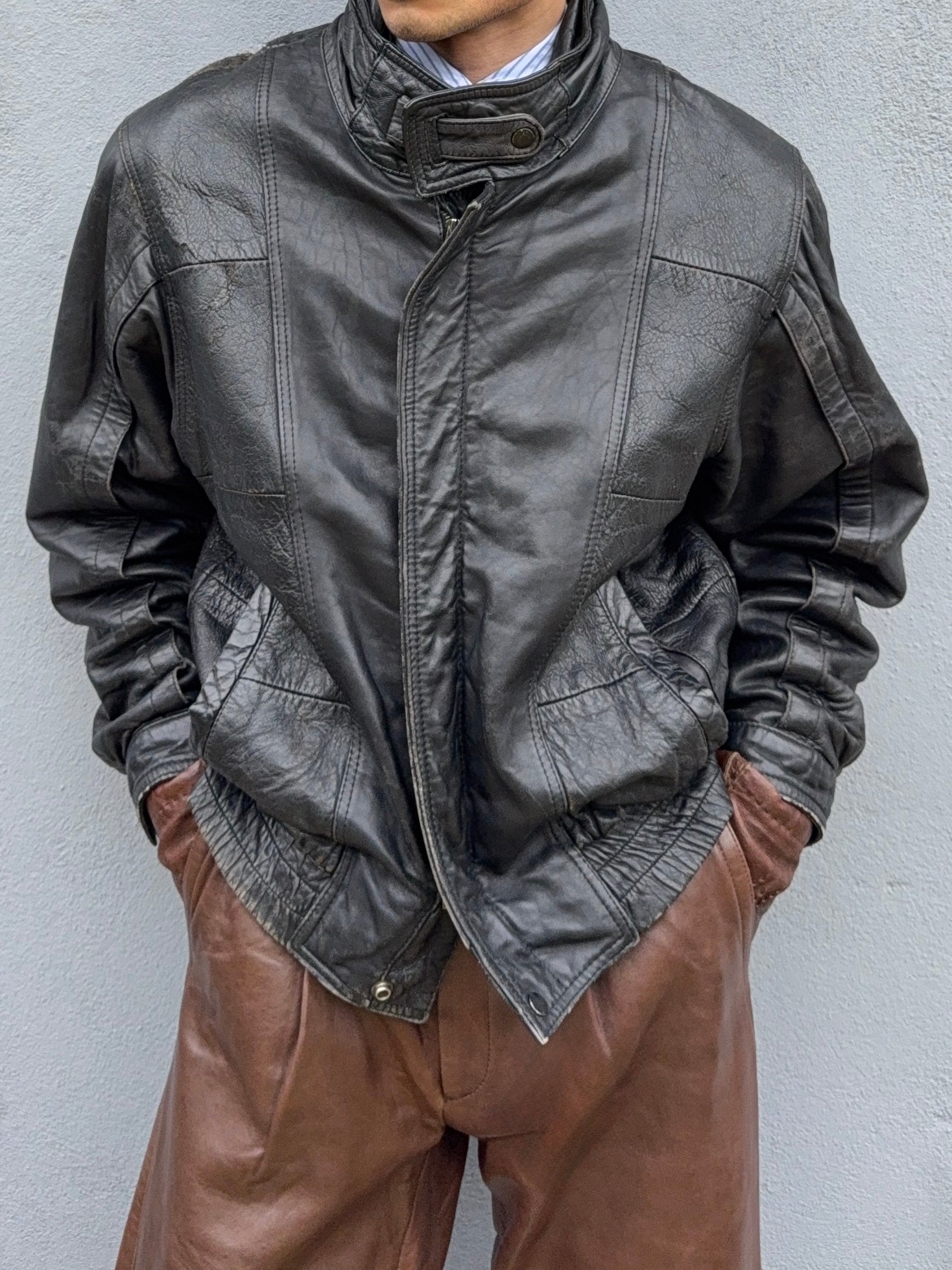 Valentino 1980s Panelled Leather Bomber Jacket - Size M
