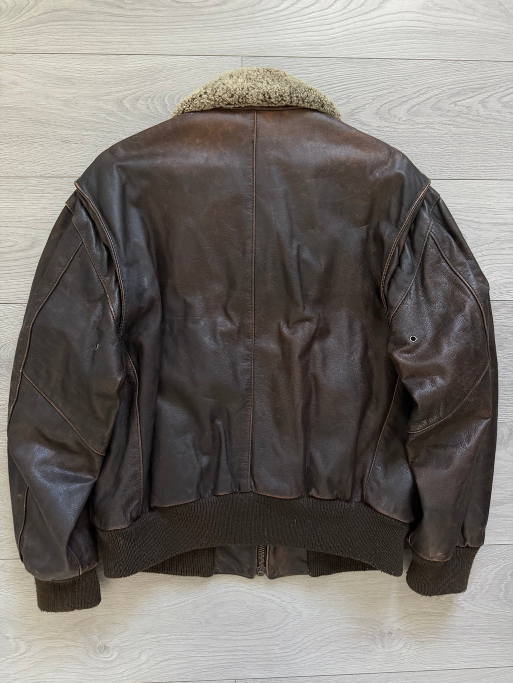 Hugo Boss 1980s Aviator Patina Leather Panelled Flight Bomber Jacket  - Size L