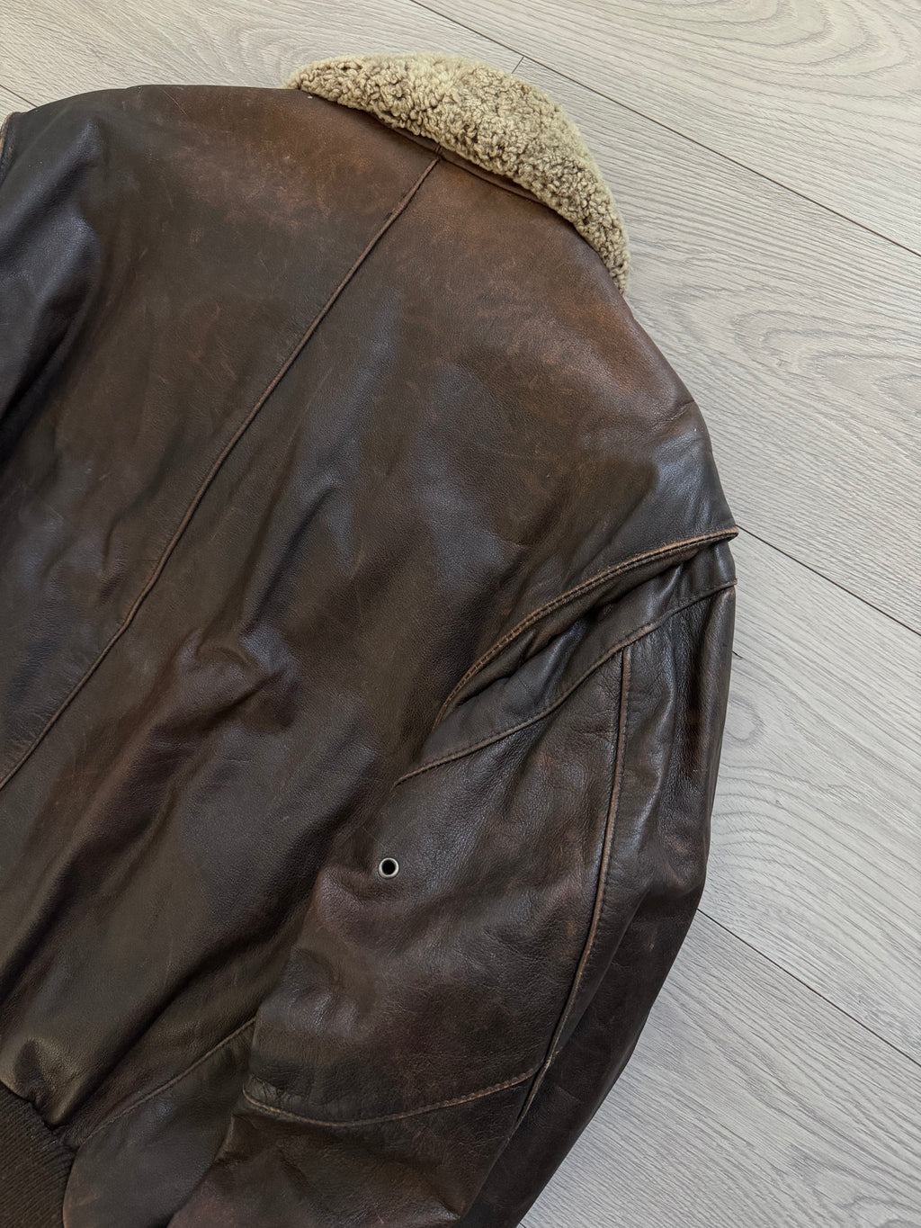 Hugo Boss 1980s Aviator Patina Leather Panelled Flight Bomber Jacket  - Size L