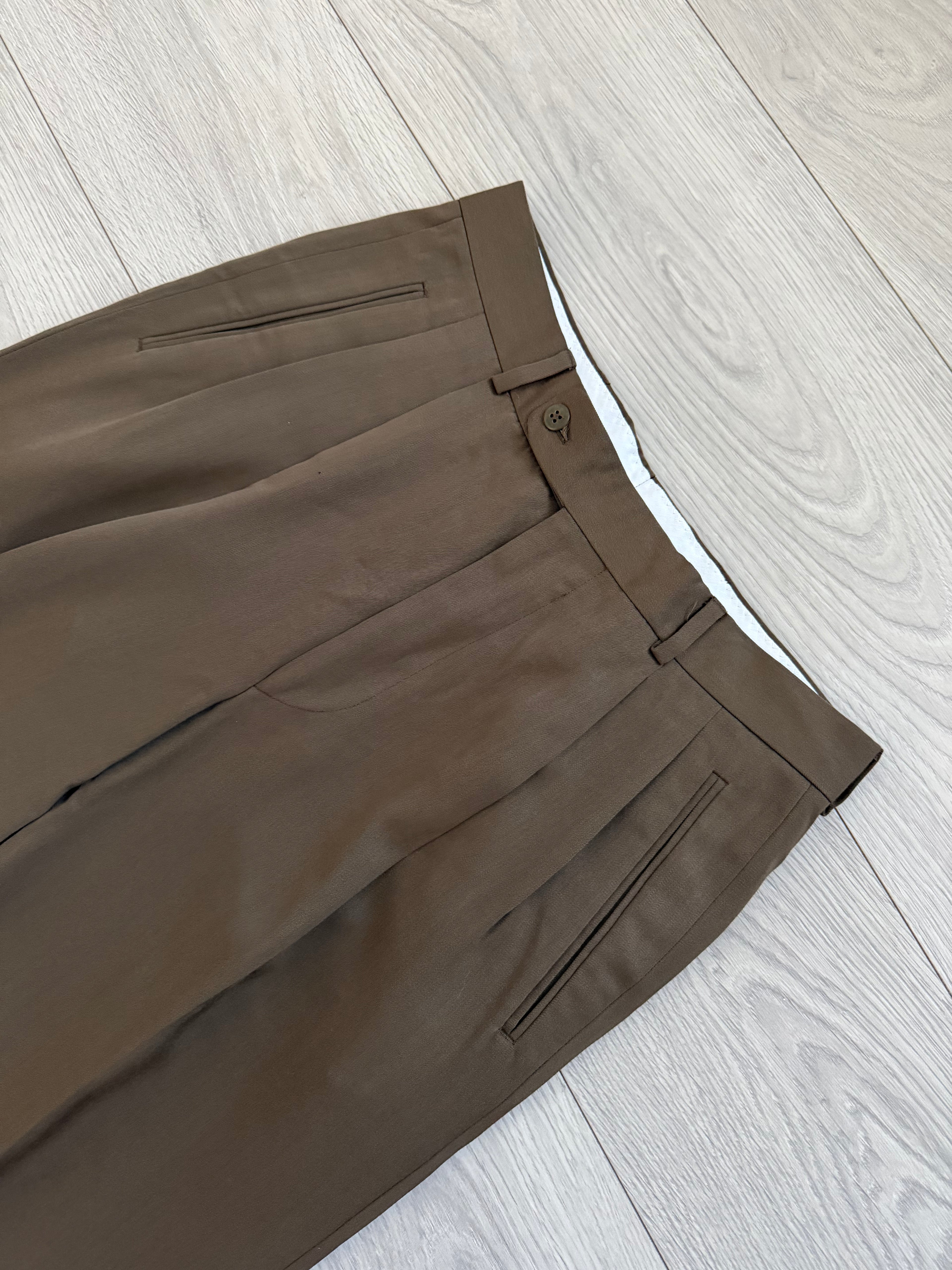 Hugo Boss 1980s Double Pleat Draped Rayon Wool Taupe Brown Pants - Size 32" Waist