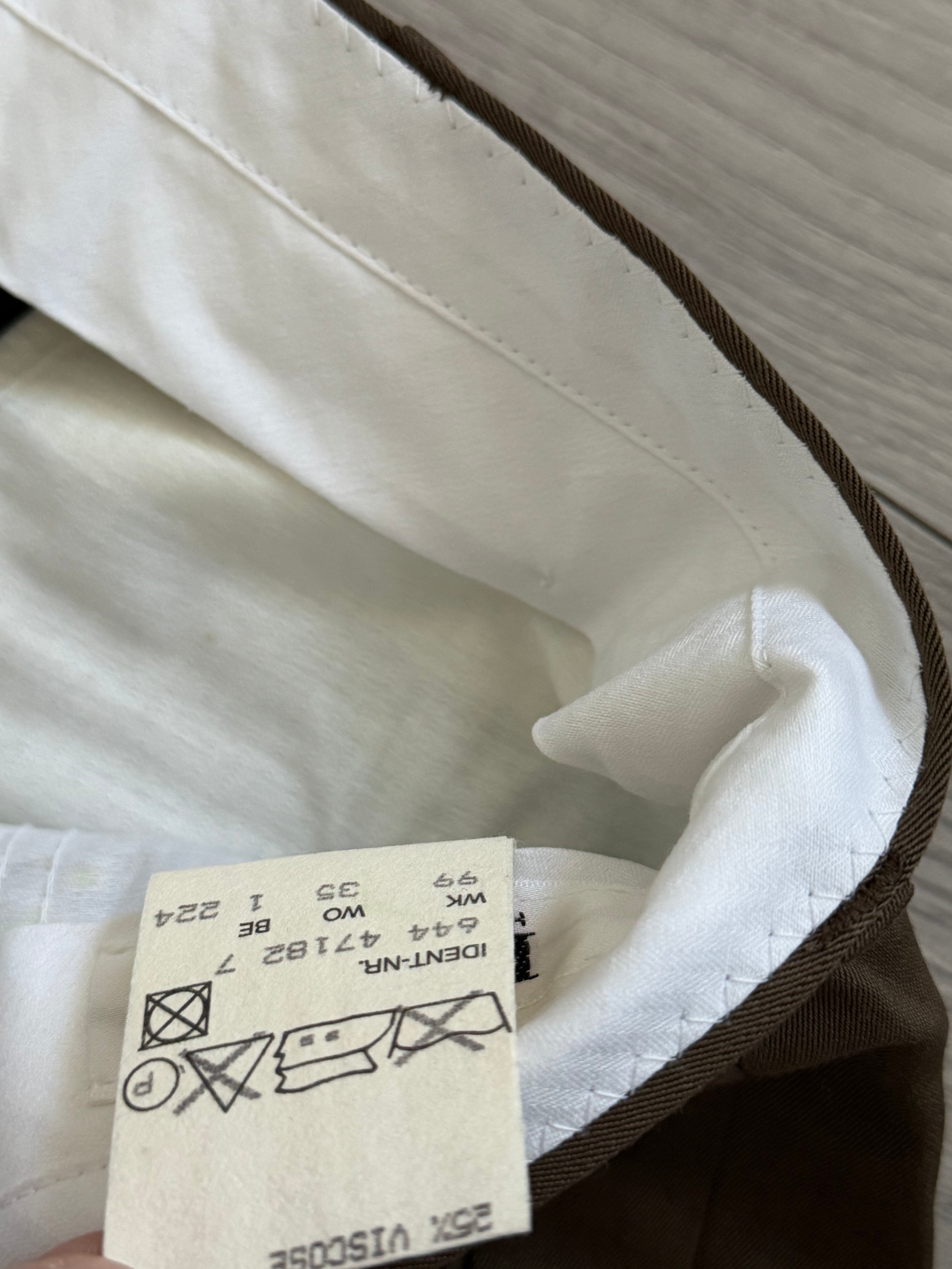 Hugo Boss 1980s Double Pleat Draped Rayon Wool Taupe Brown Pants - Size 32" Waist