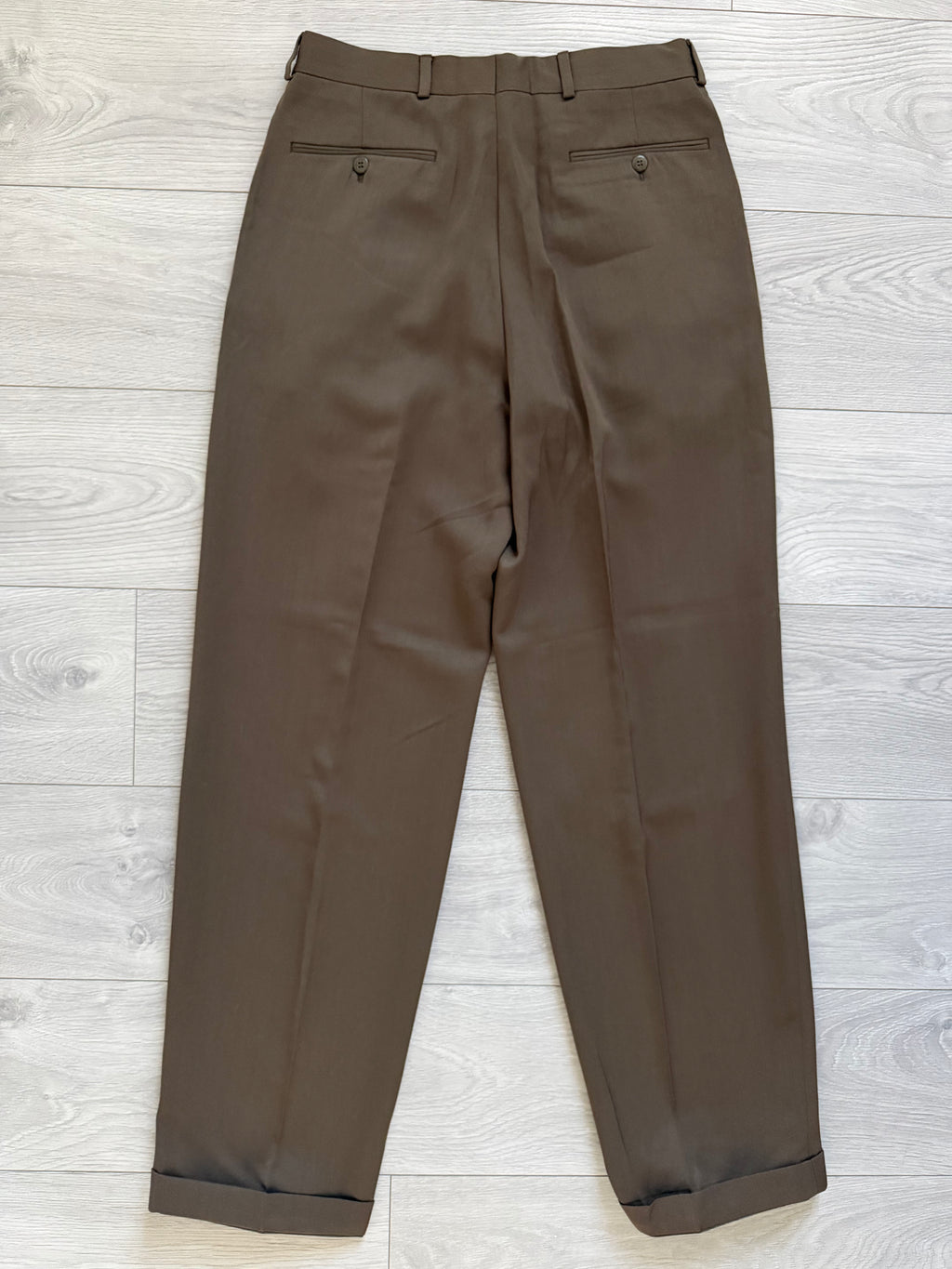 Hugo Boss 1980s Double Pleat Draped Rayon Wool Taupe Brown Pants - Size 32" Waist