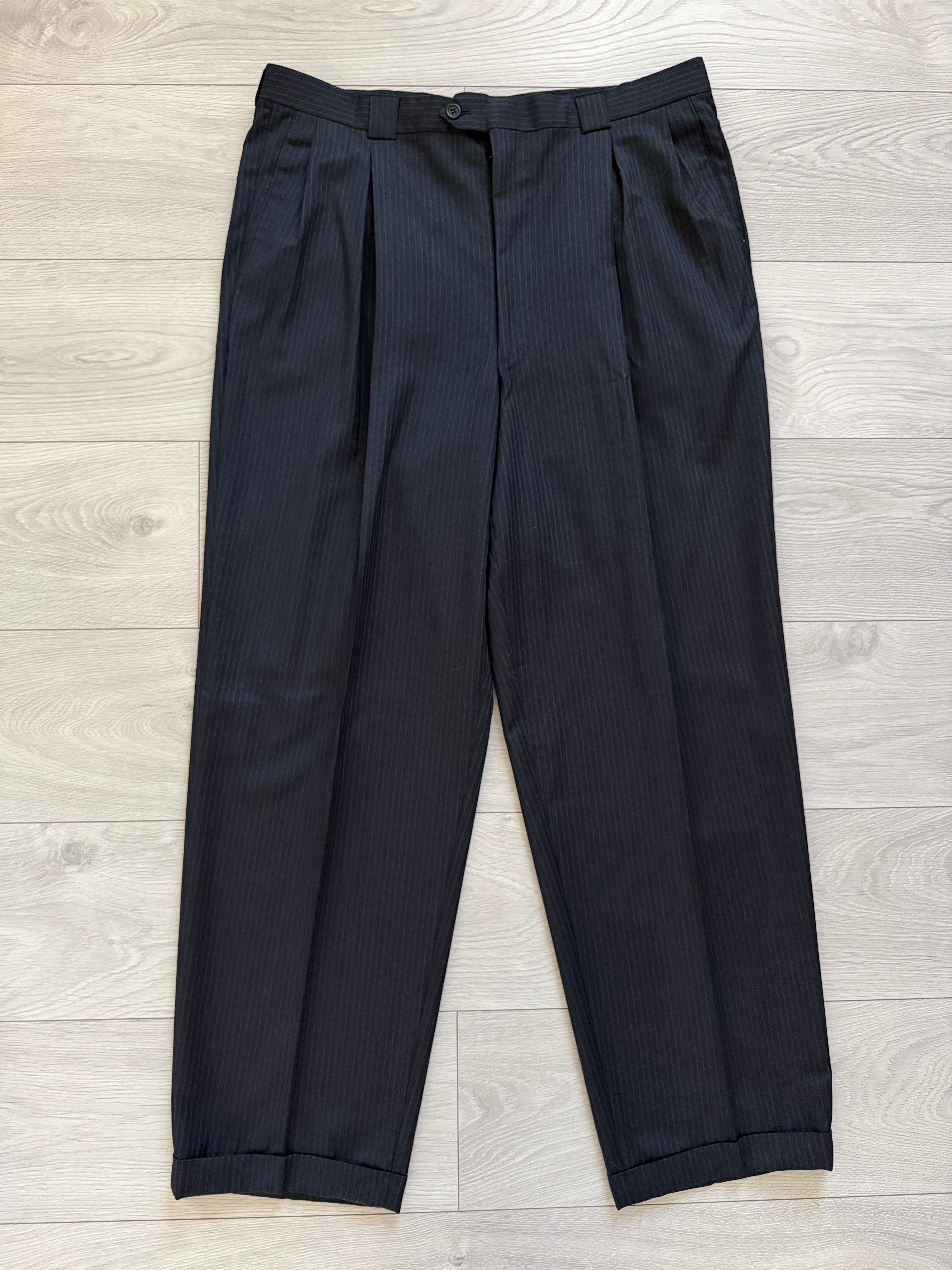 Giorgio Armani 1980s Triple Pleat Wool Chalkstripe Navy Pants - Size 38" Waist