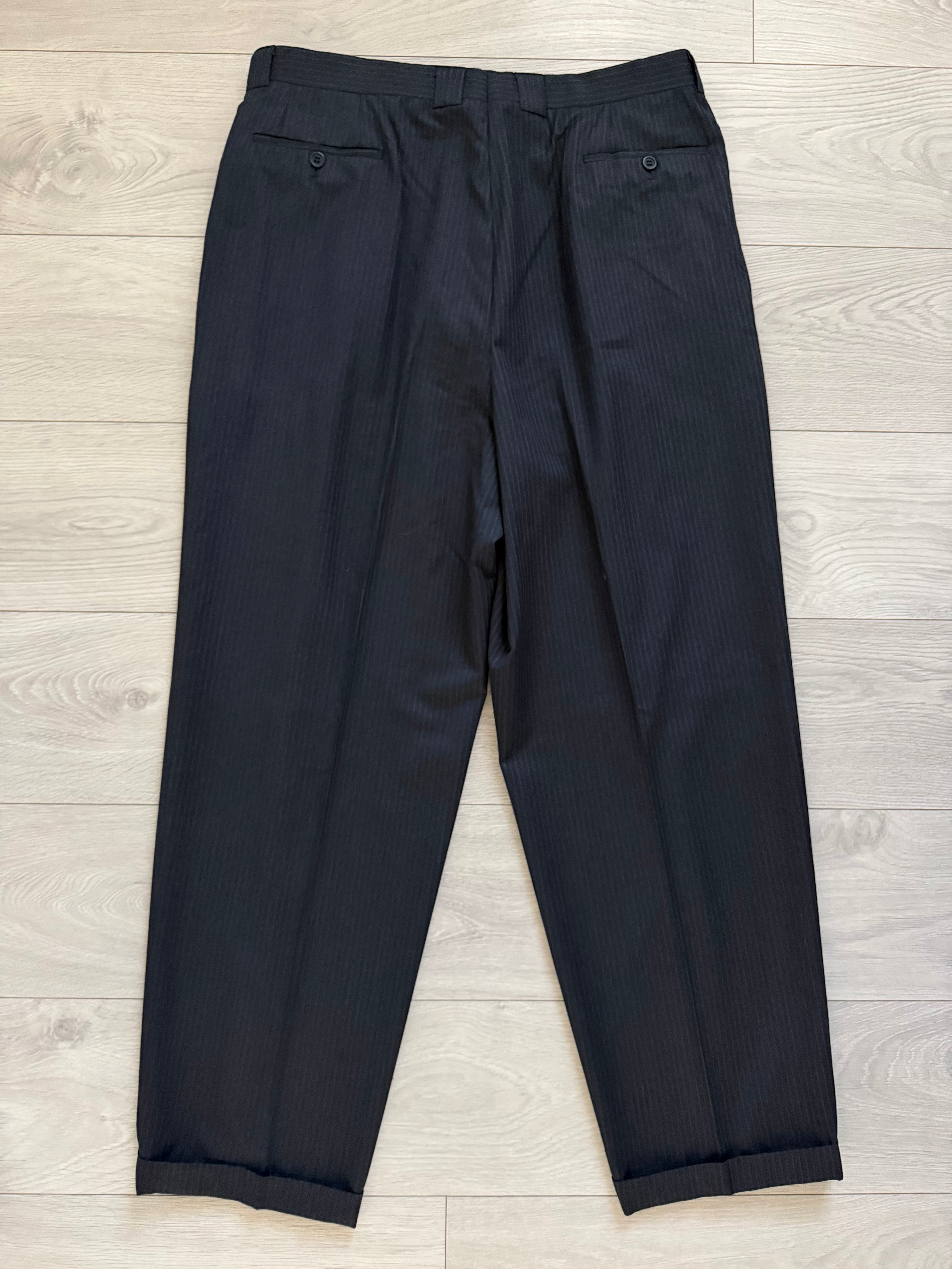 Giorgio Armani 1980s Triple Pleat Wool Chalkstripe Navy Pants - Size 38" Waist